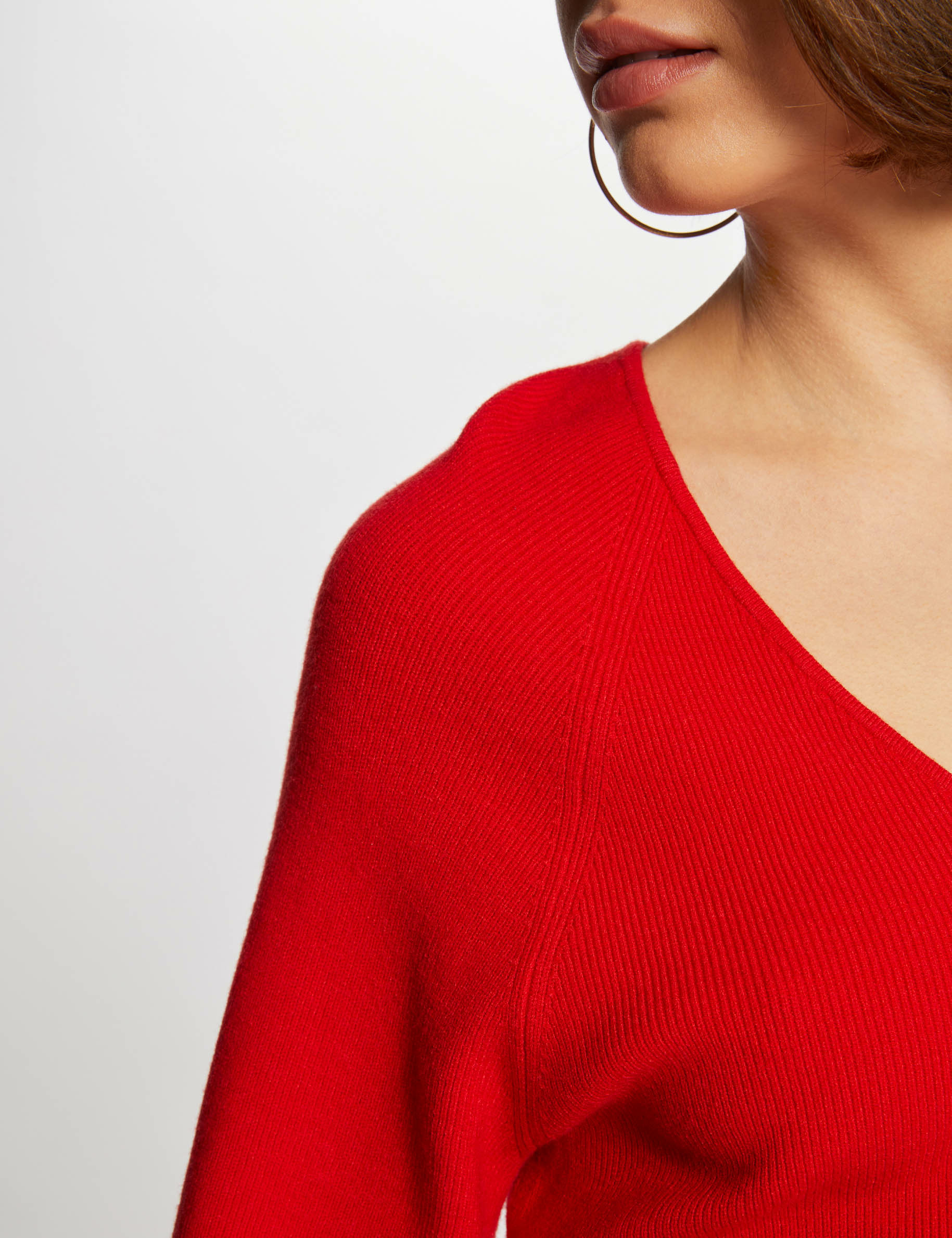 Jersey manga larga escote en V rojo mujer