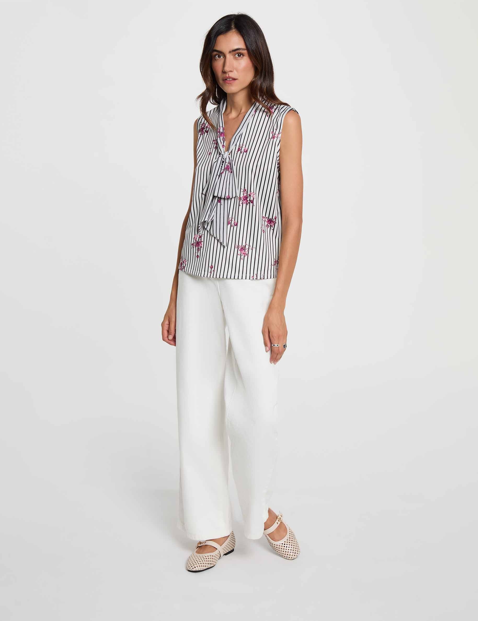 Camiseta con cuello lazada multicolor mujer