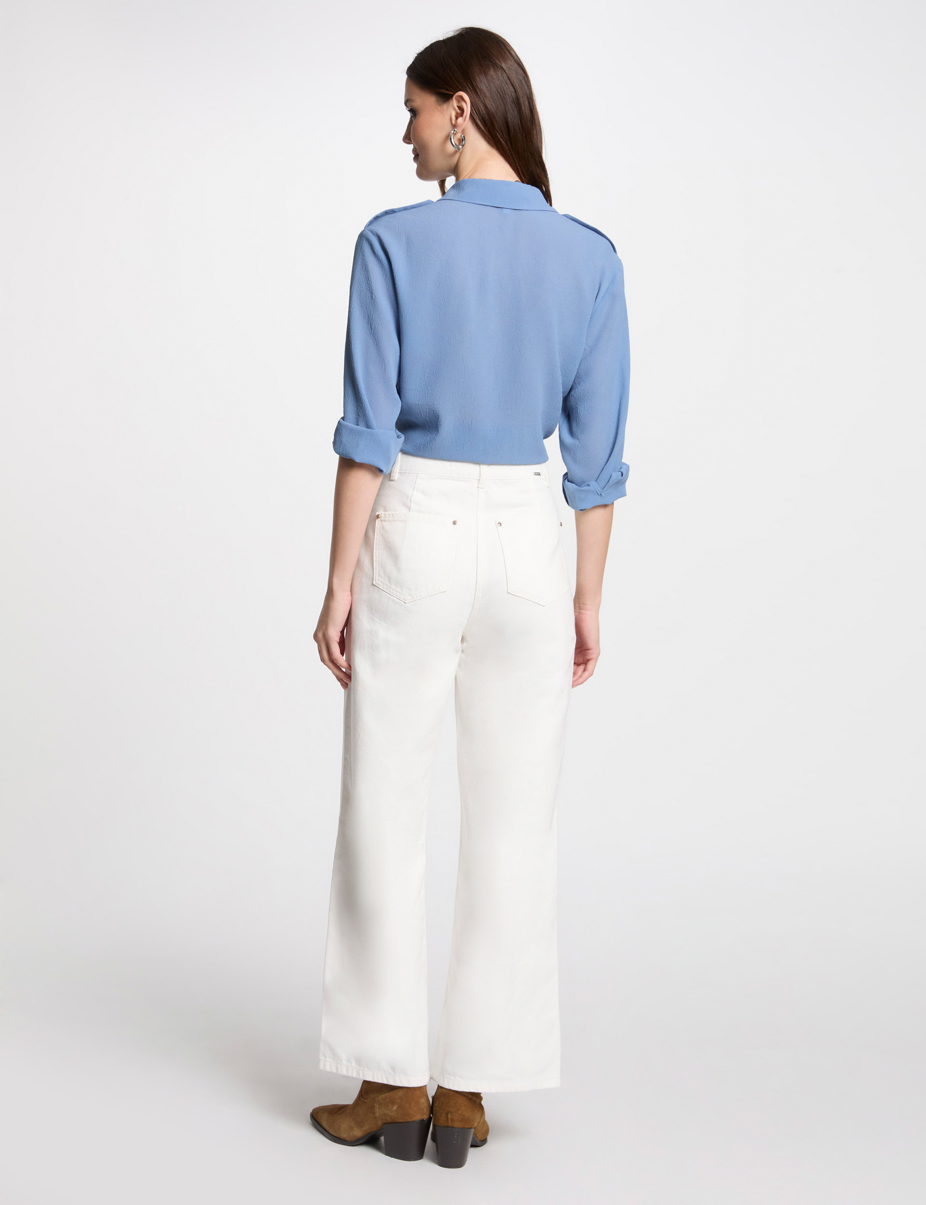 Vaquero pernera ancha blanco mujer