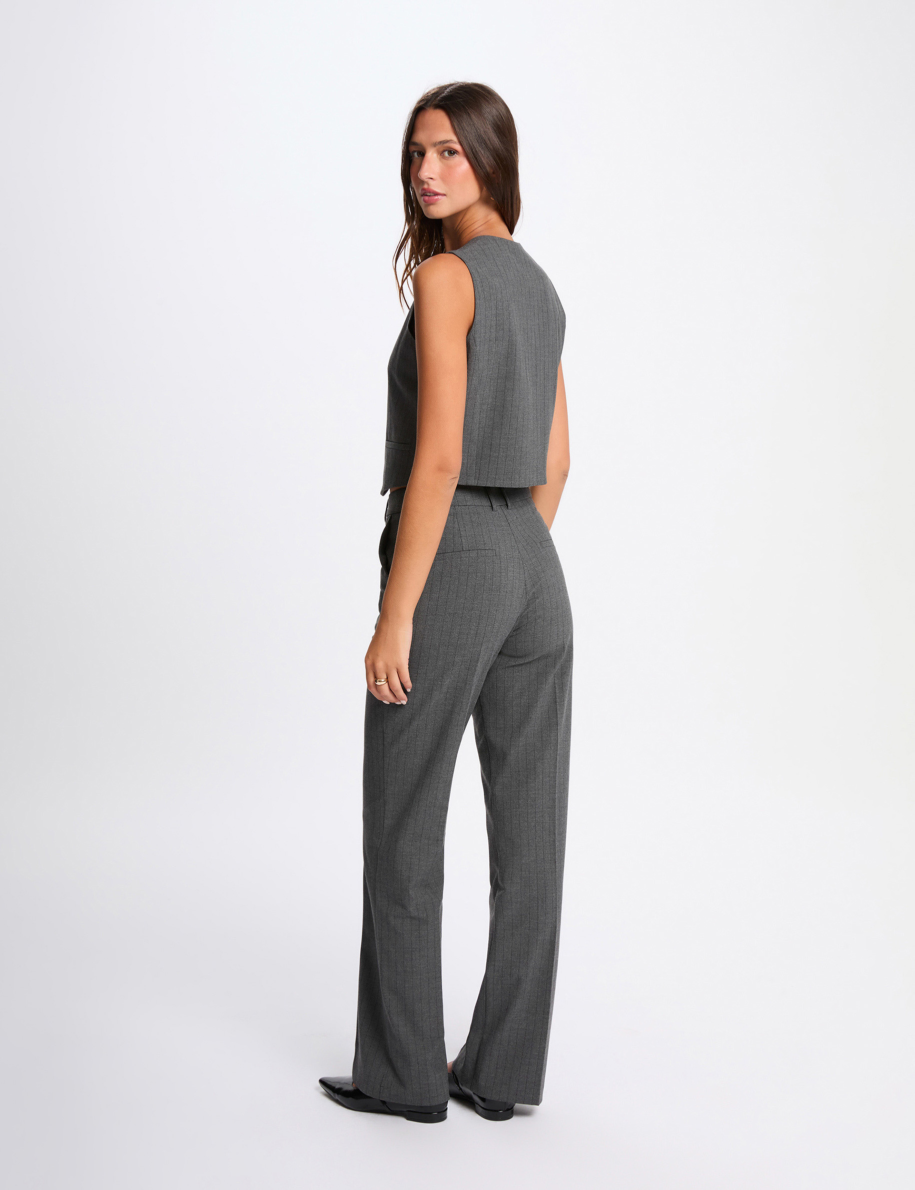 Pantal&oacute;n de pierna ancha gris moyen mujer