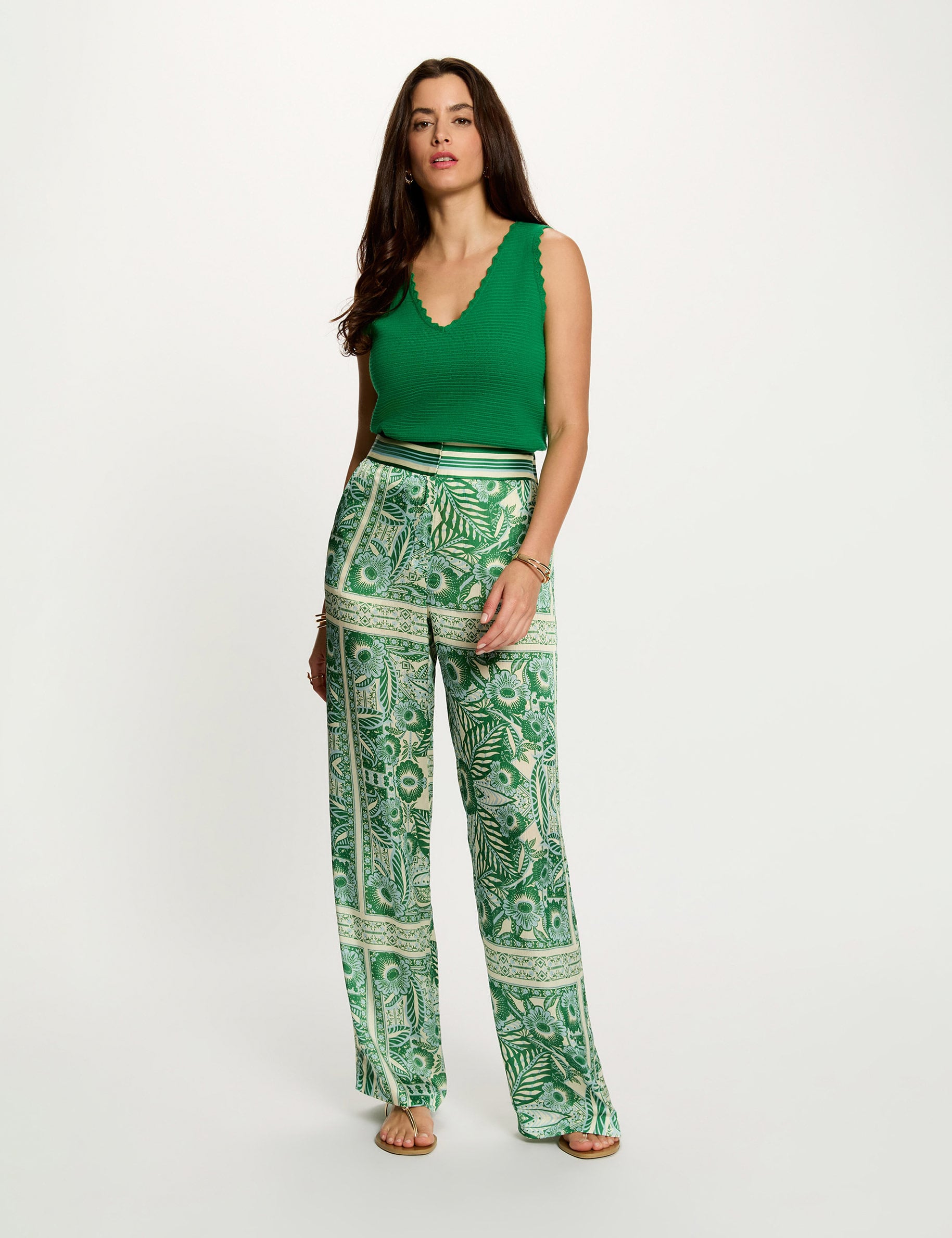 Jersey ajustado con cuello en V verde pradera mujer