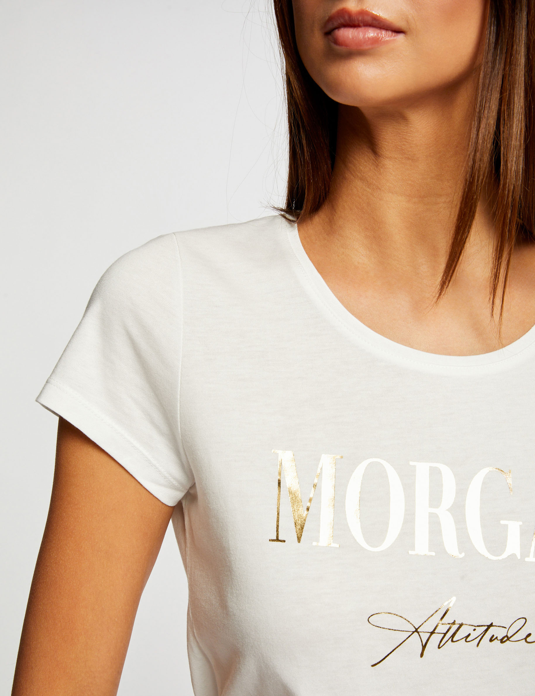 Camiseta de manga corta con mensaje crudo mujer Camiseta de manga corta con mensaje crudo mujer