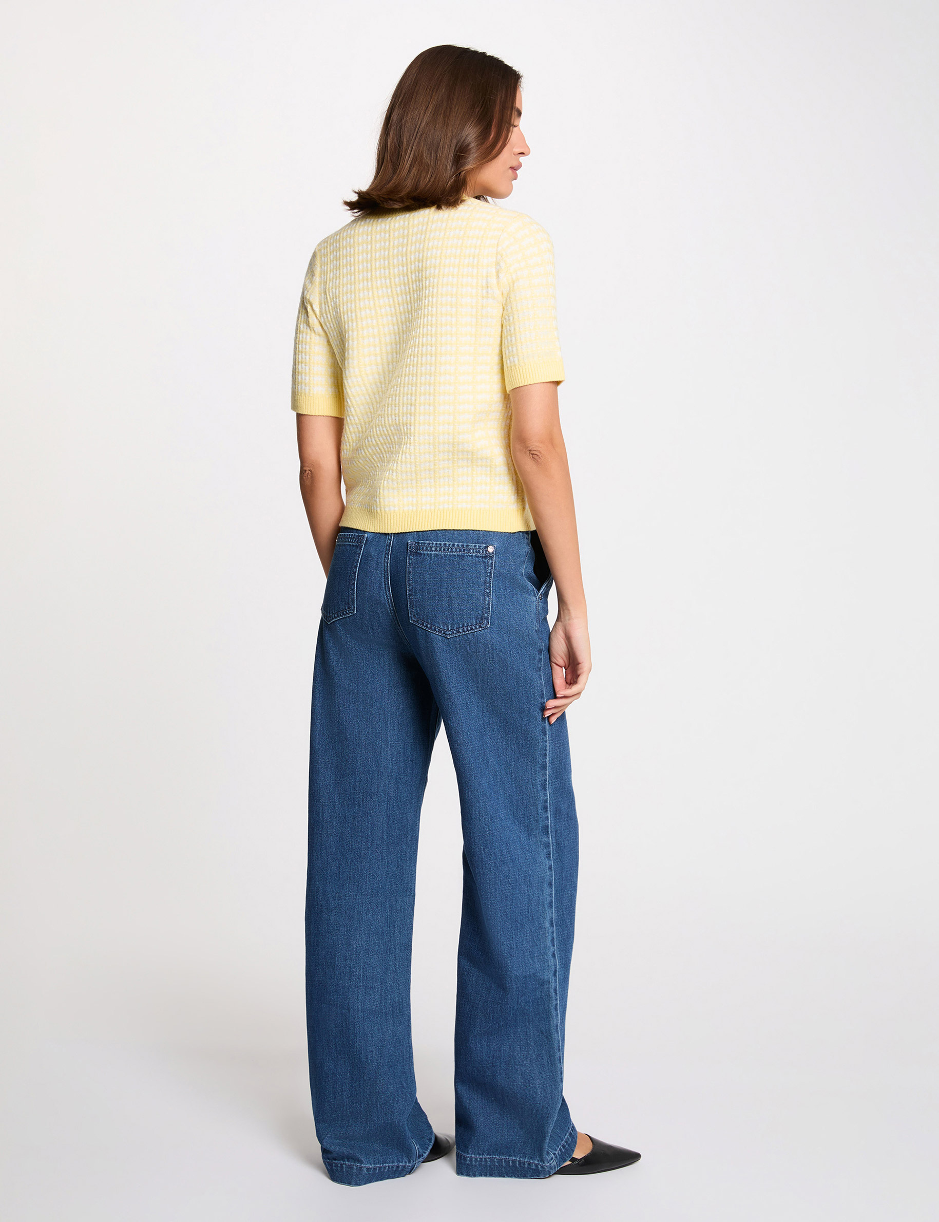 C&aacute;rdigan manga corta estampado amarillo claro mujer
