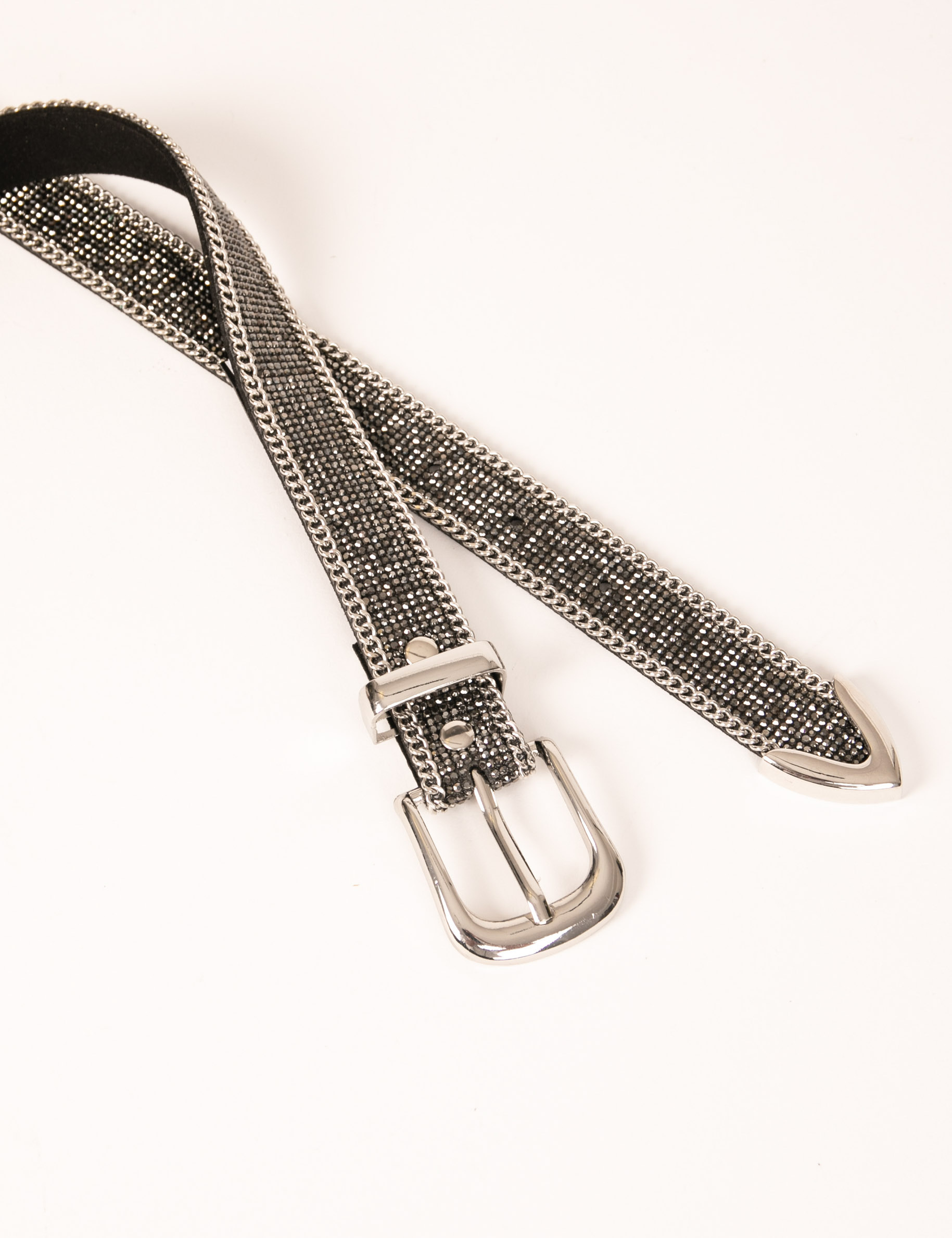 cinturon con strass y cadenas gris claro mujer Cinturón con strass y cadenas gris claro mujer