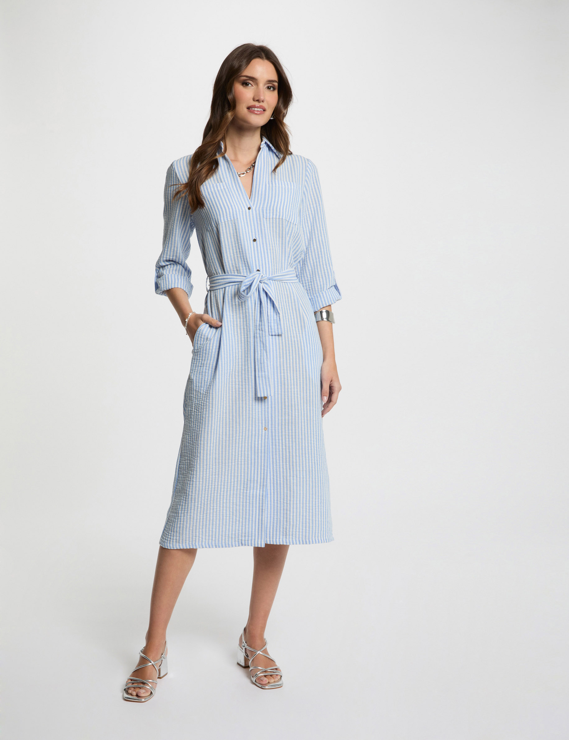vestido recto con rayas azul mujer Vestido recto con rayas azul mujer