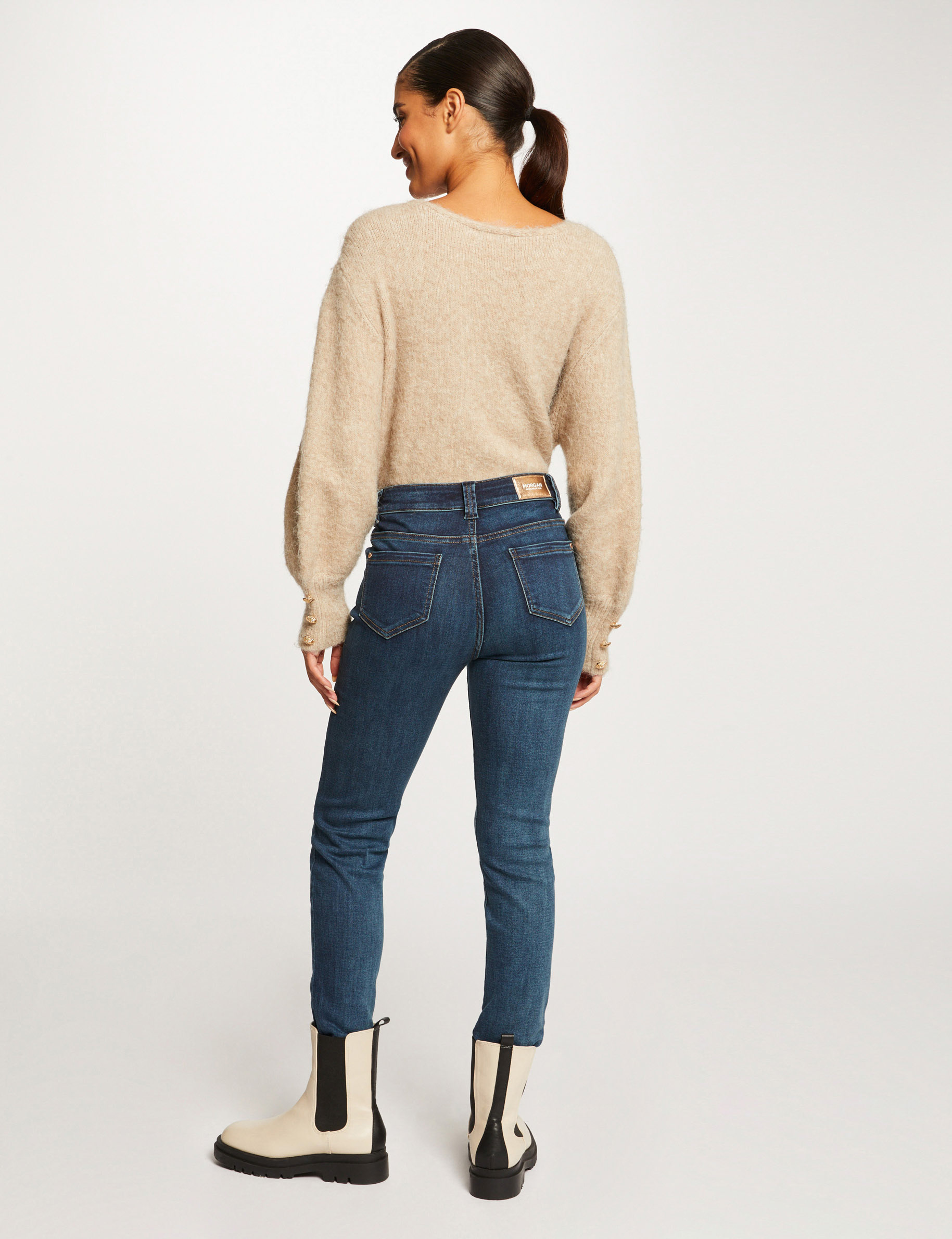 Vaquero slim talle alto vaquero stone mujer