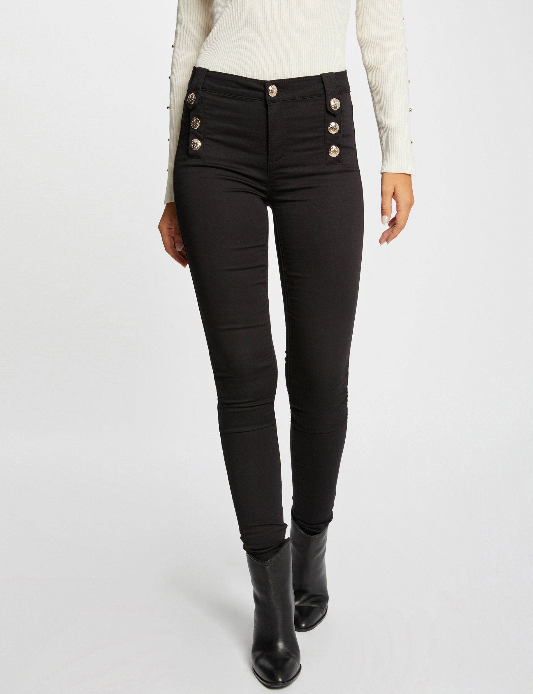pantalon skinny con botones decorativos negro mujer Pantalón skinny con botones decorativos negro mujer