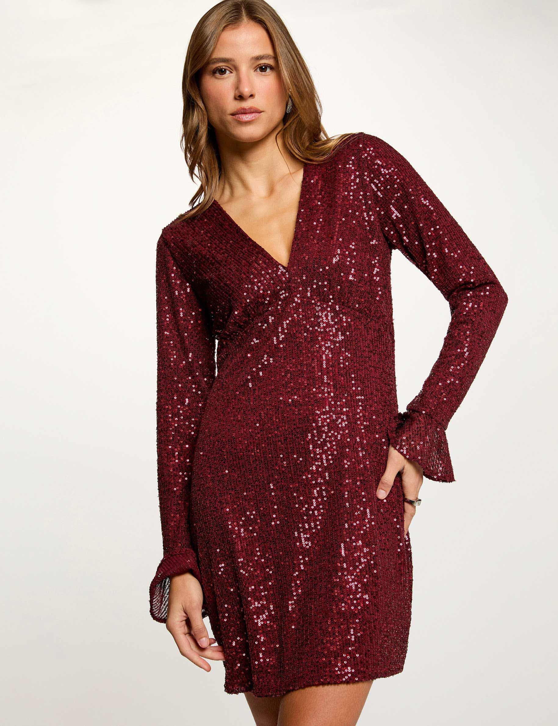 Vestido corto de lentejuelas ciruela mujer