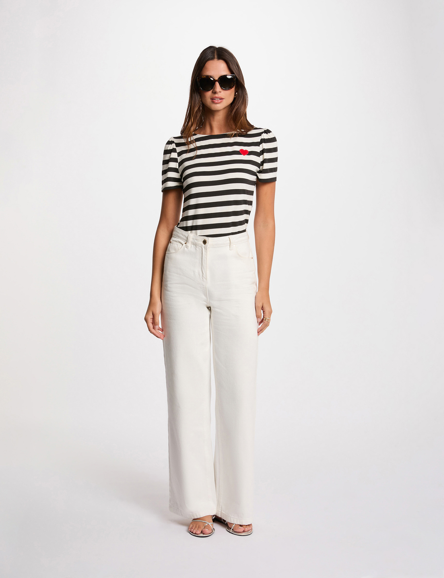 camiseta manga corta rayada blanco mujer Camiseta manga corta rayada blanco mujer