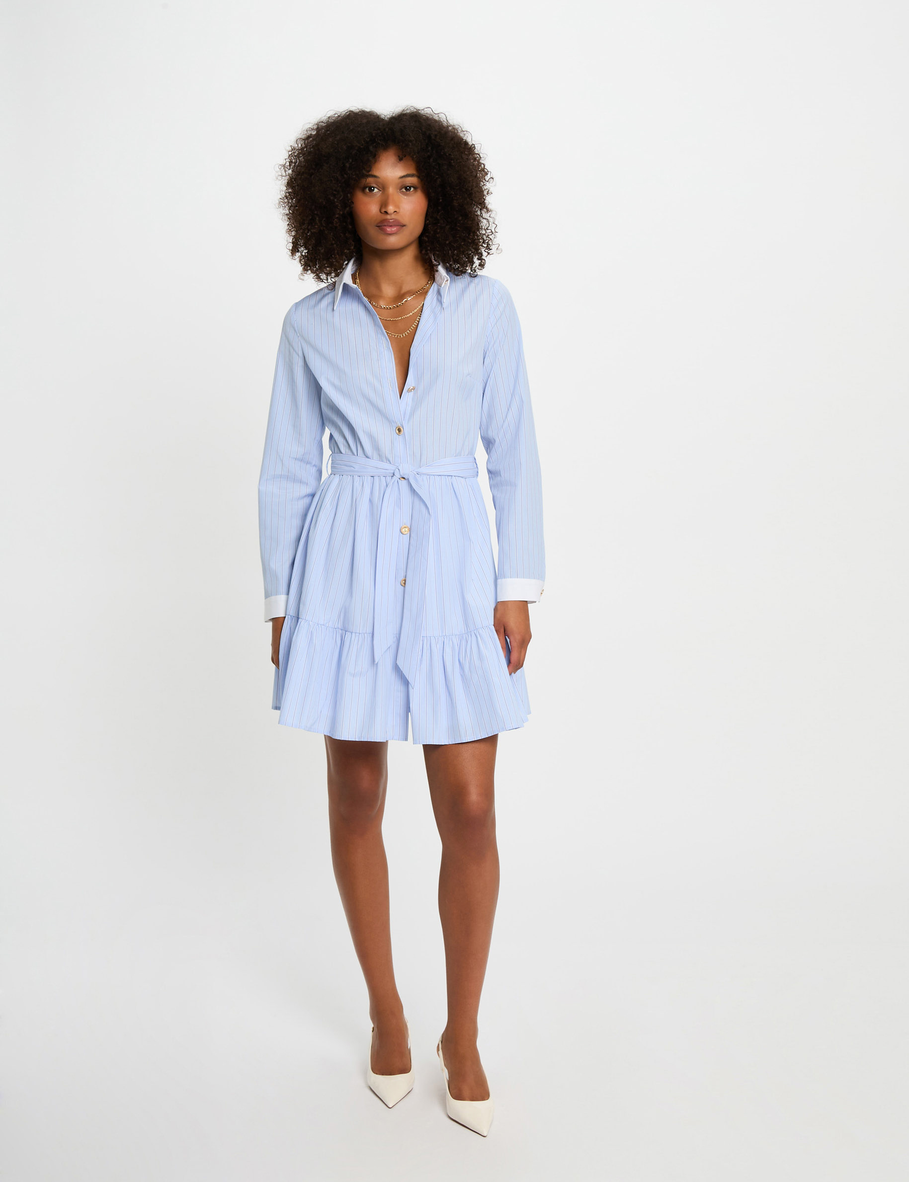 vestido corto evase rayas azul cielo mujer Vestido corto evasé rayas azul cielo mujer