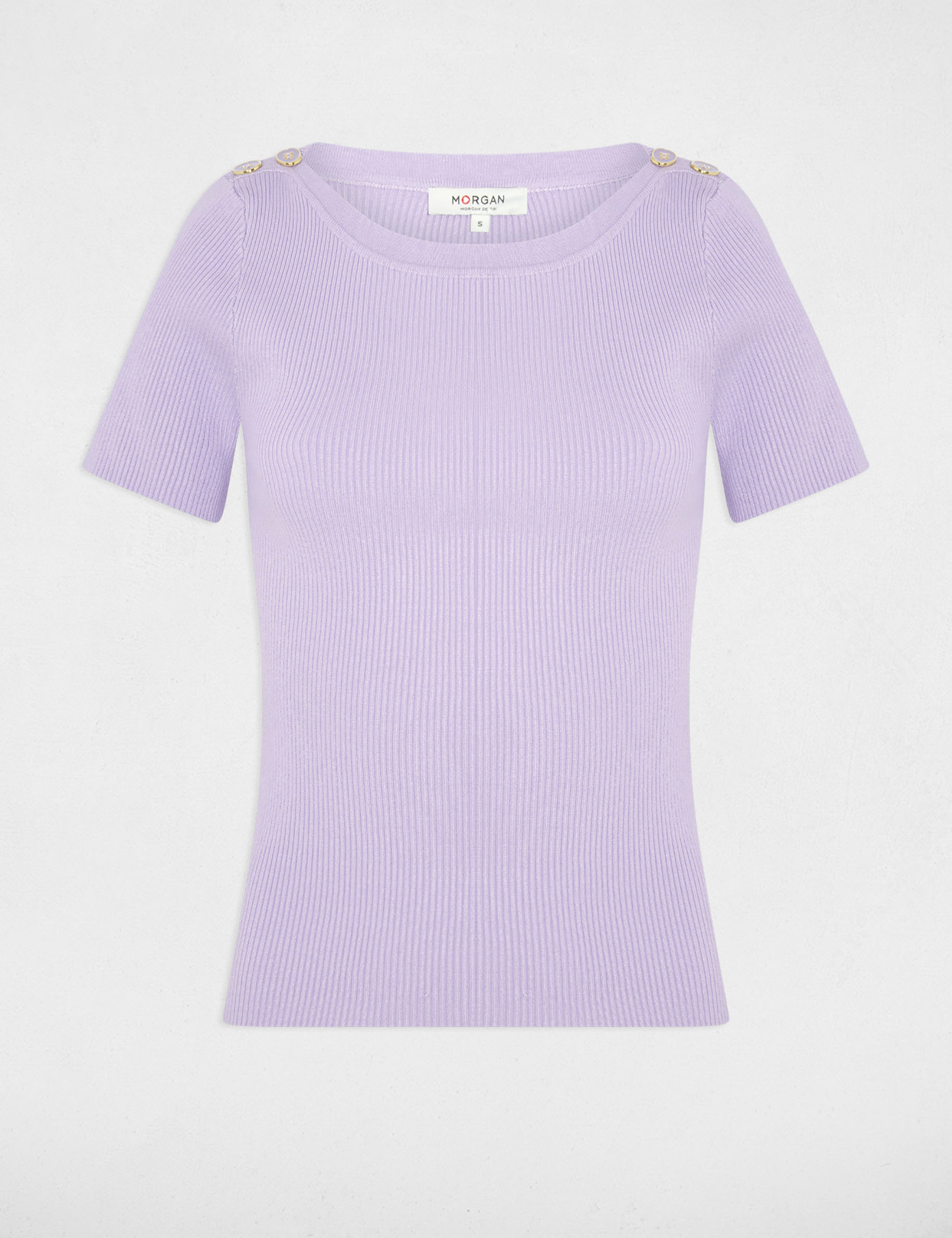 Jersey cuello barco y botones morado mujer