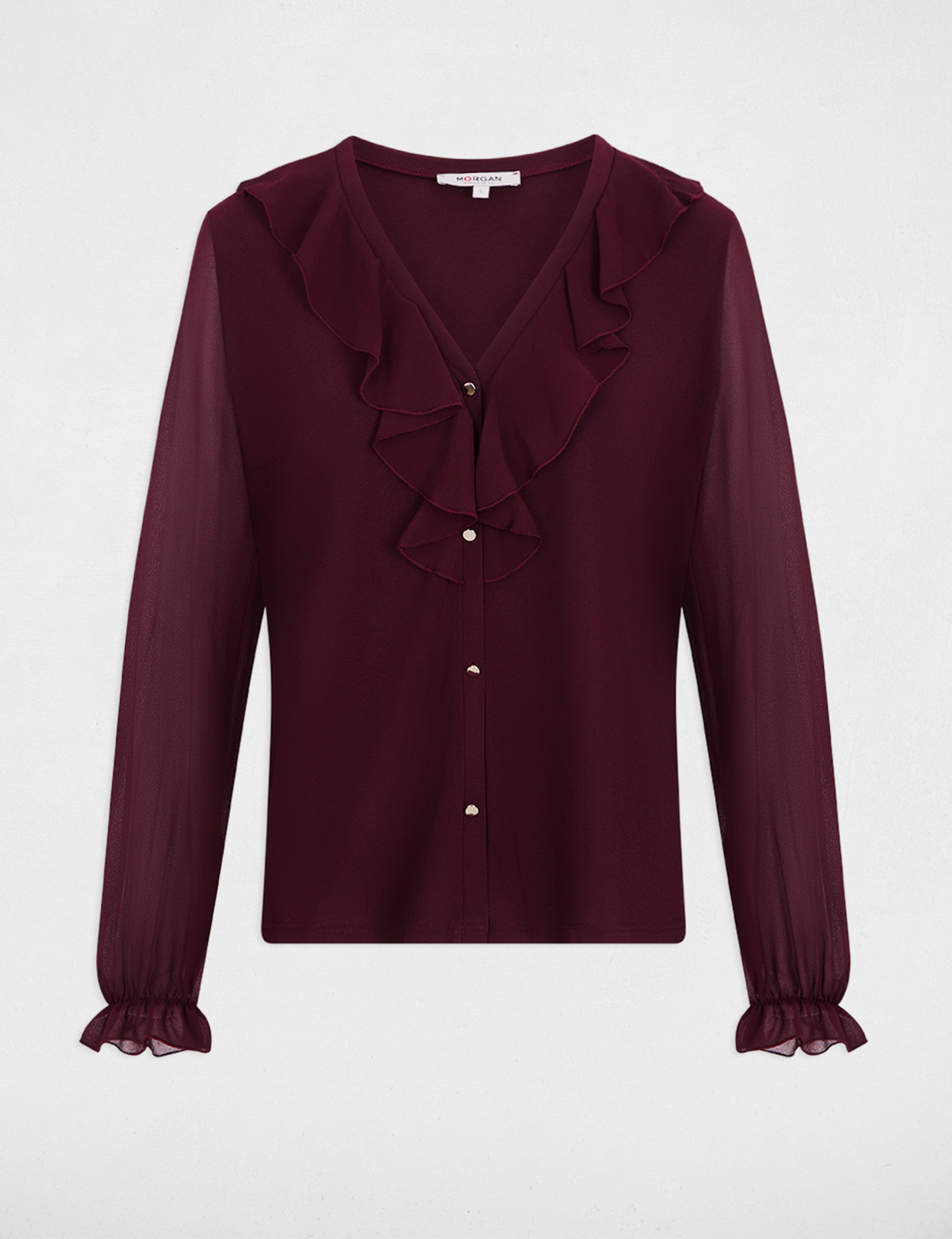 Camiseta de gasa con cuello en v ciruela mujer