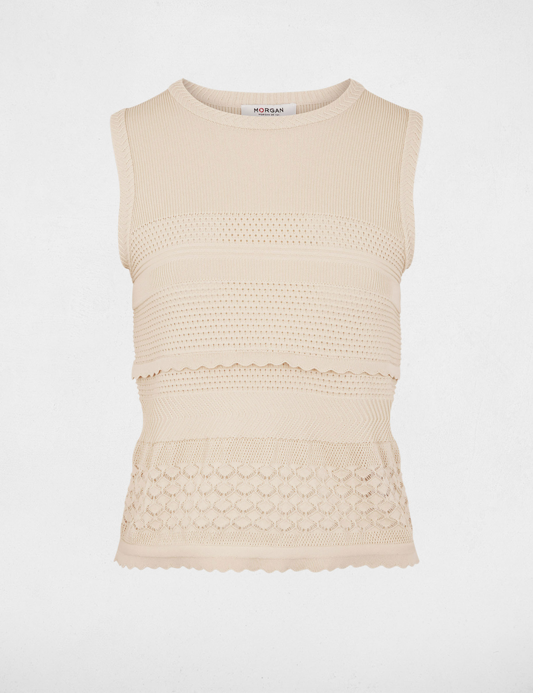 Jersey sin mangas con cuello redondo beige mujer