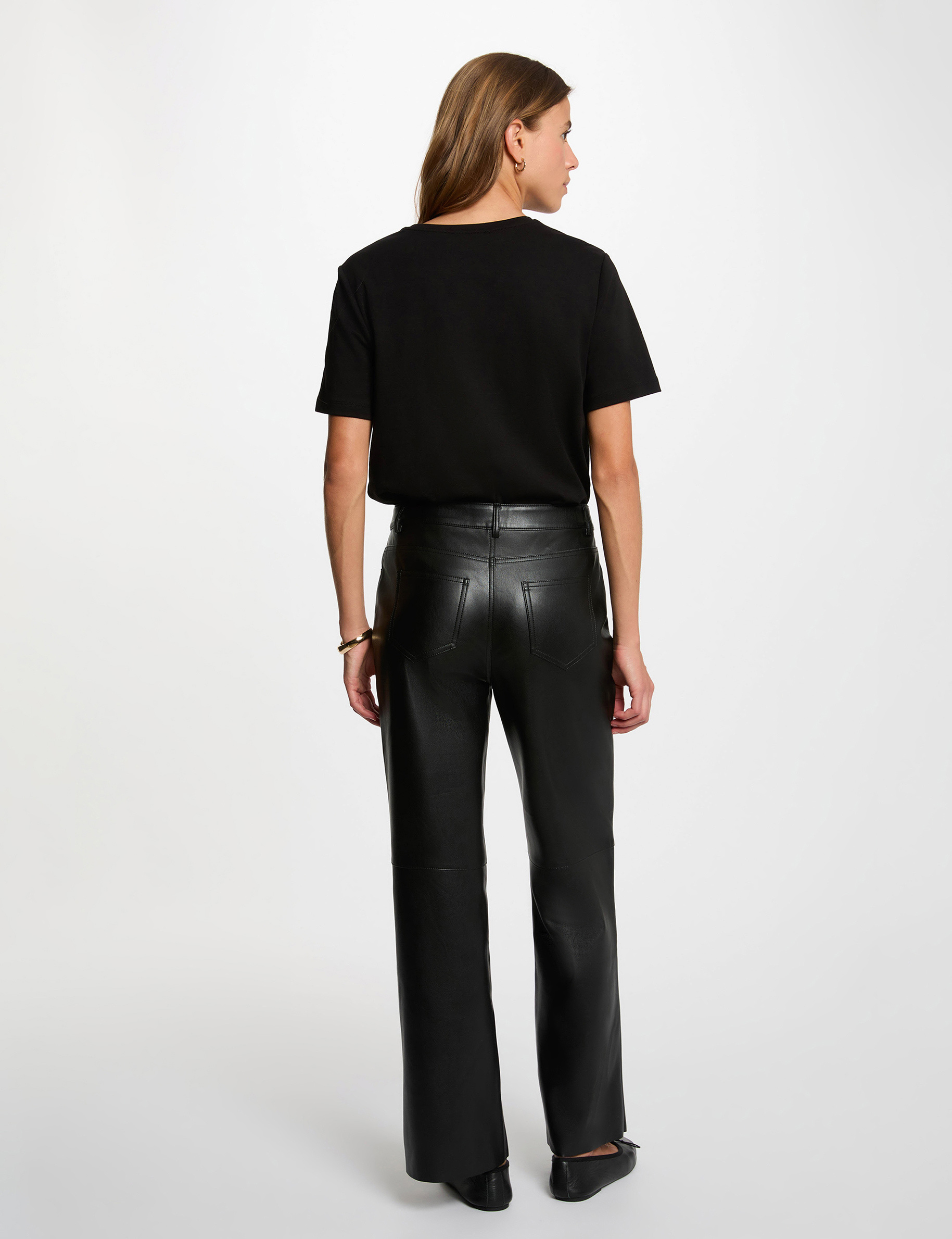 Pantal&oacute;n bootcut de cuero sint&eacute;tico negro mujer