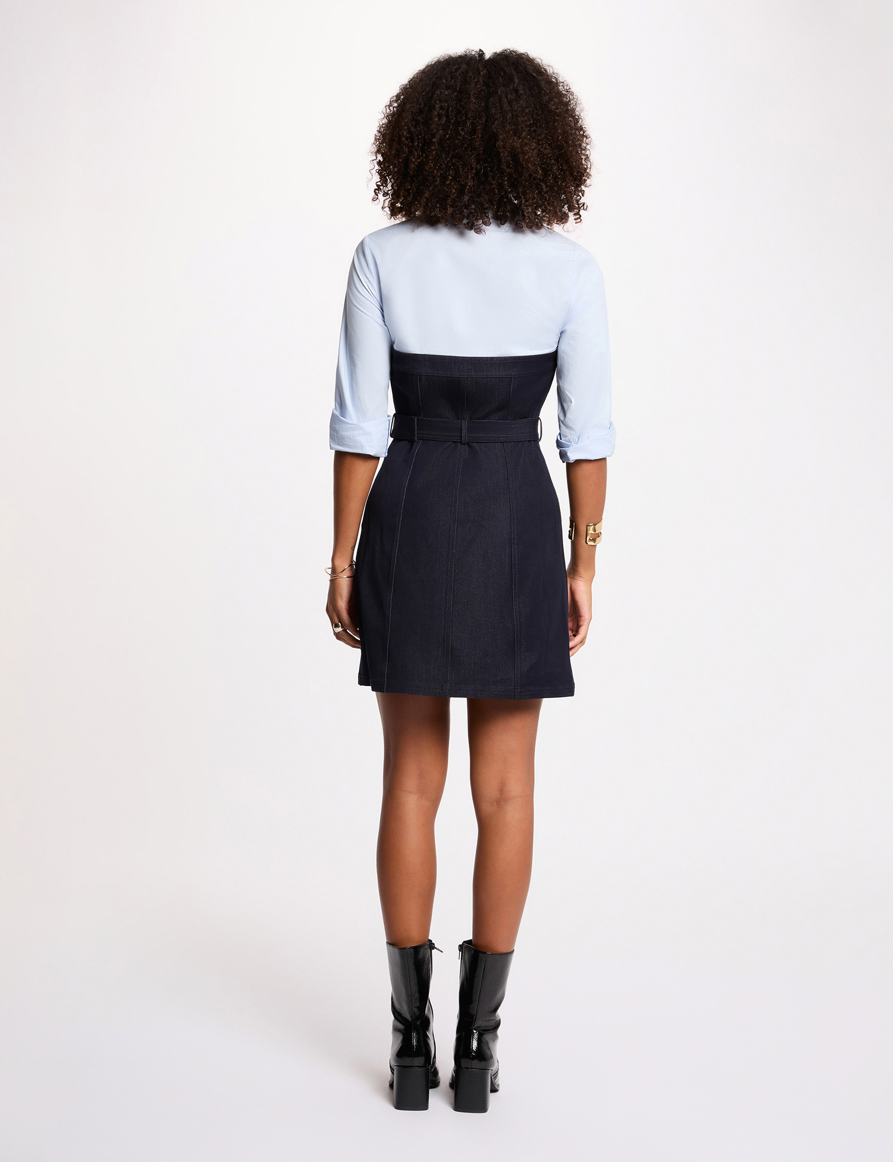 Vestido corto efecto 2 en 1 denim crudo mujer