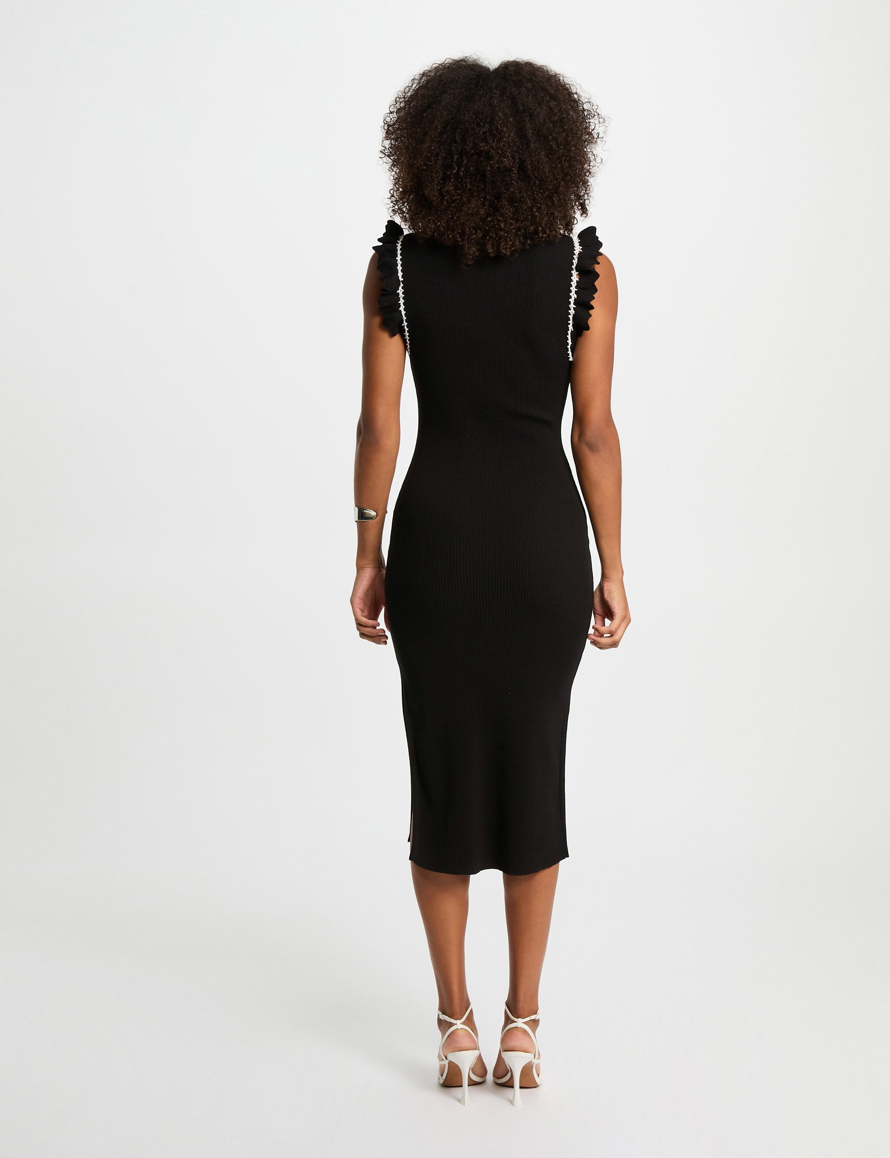 Vestido punto ajustado negro mujer