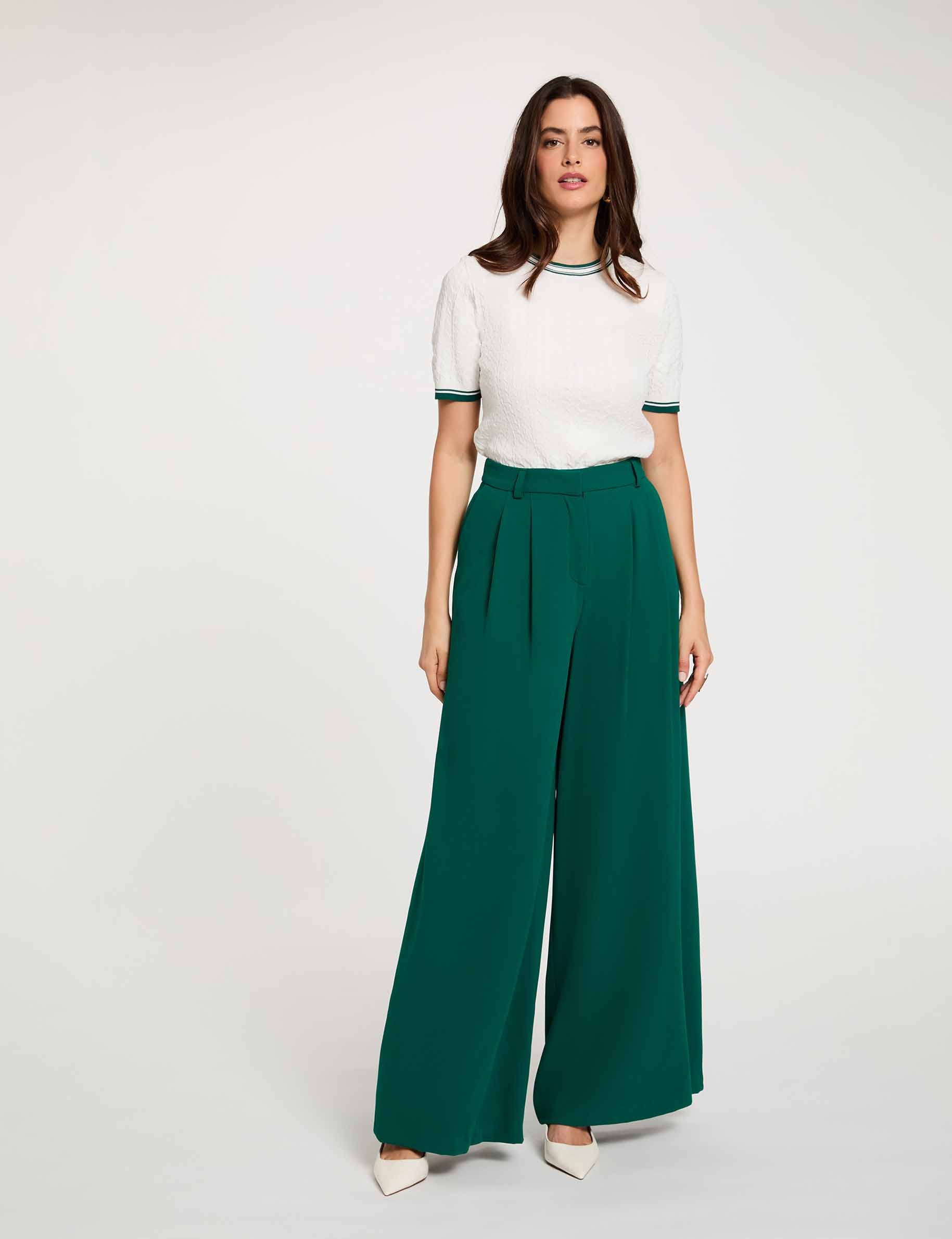 Jersey fino de manga corta verde mujer
