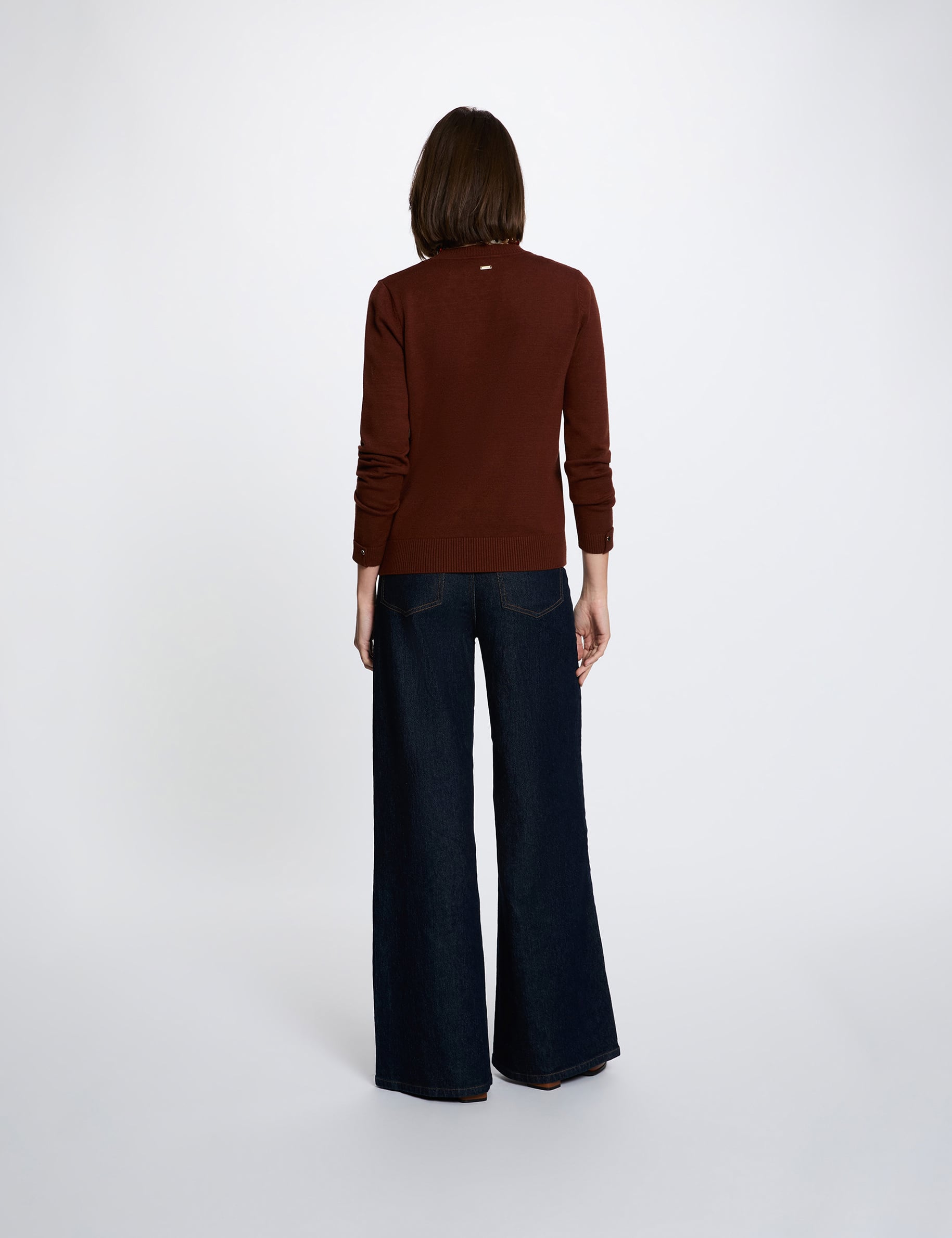 Jersey cuello redondo marr&oacute;n mujer