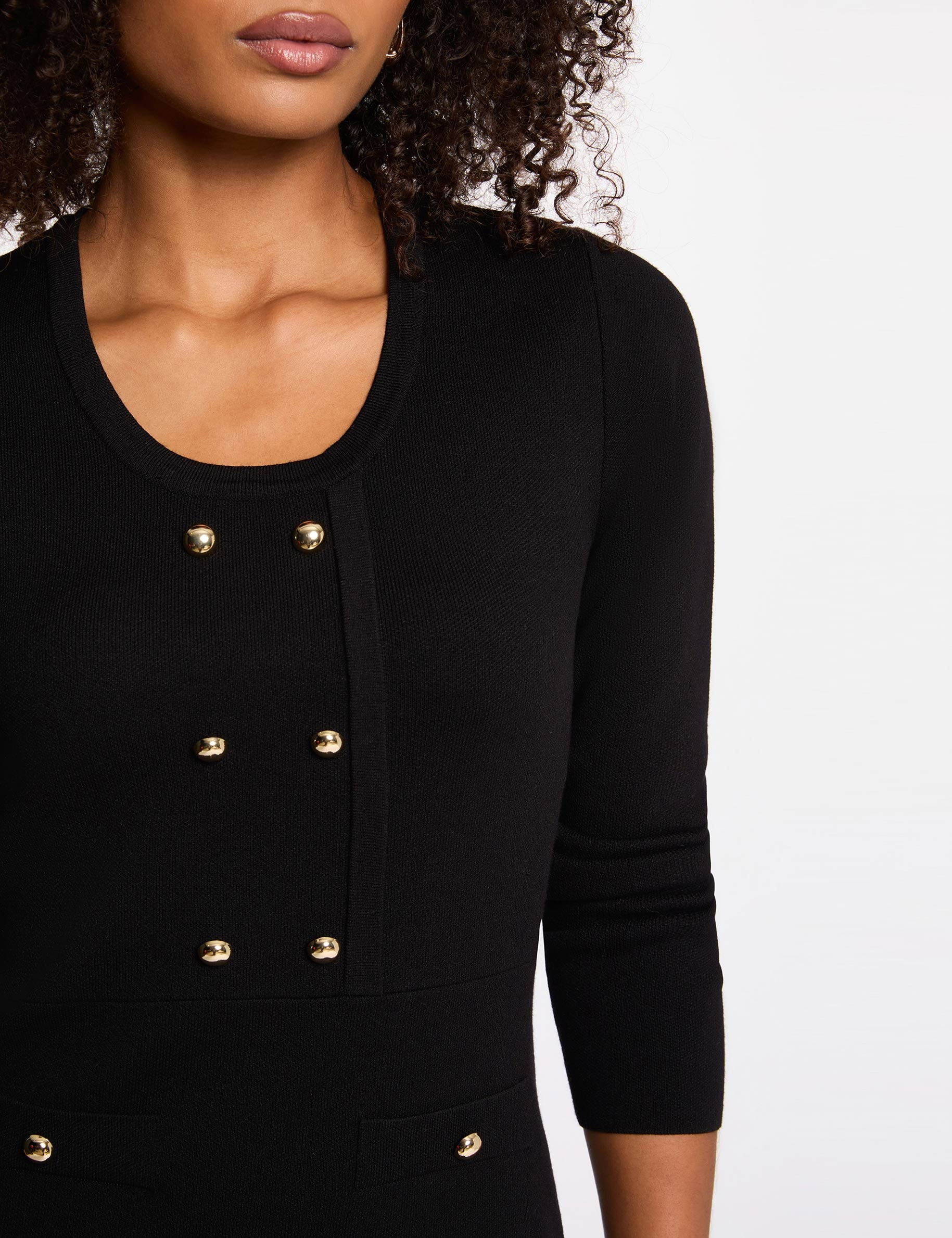 Vestido corto de punto trapezoidal negro mujer