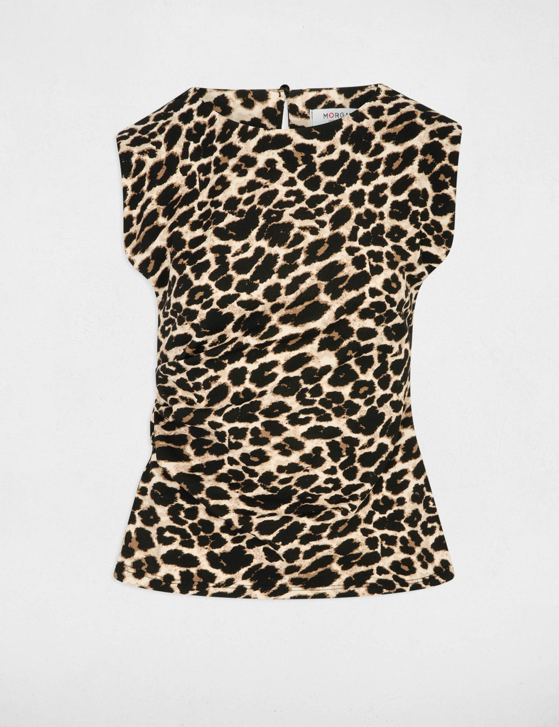 Camiseta ajustada cuello barco multicolor mujer
