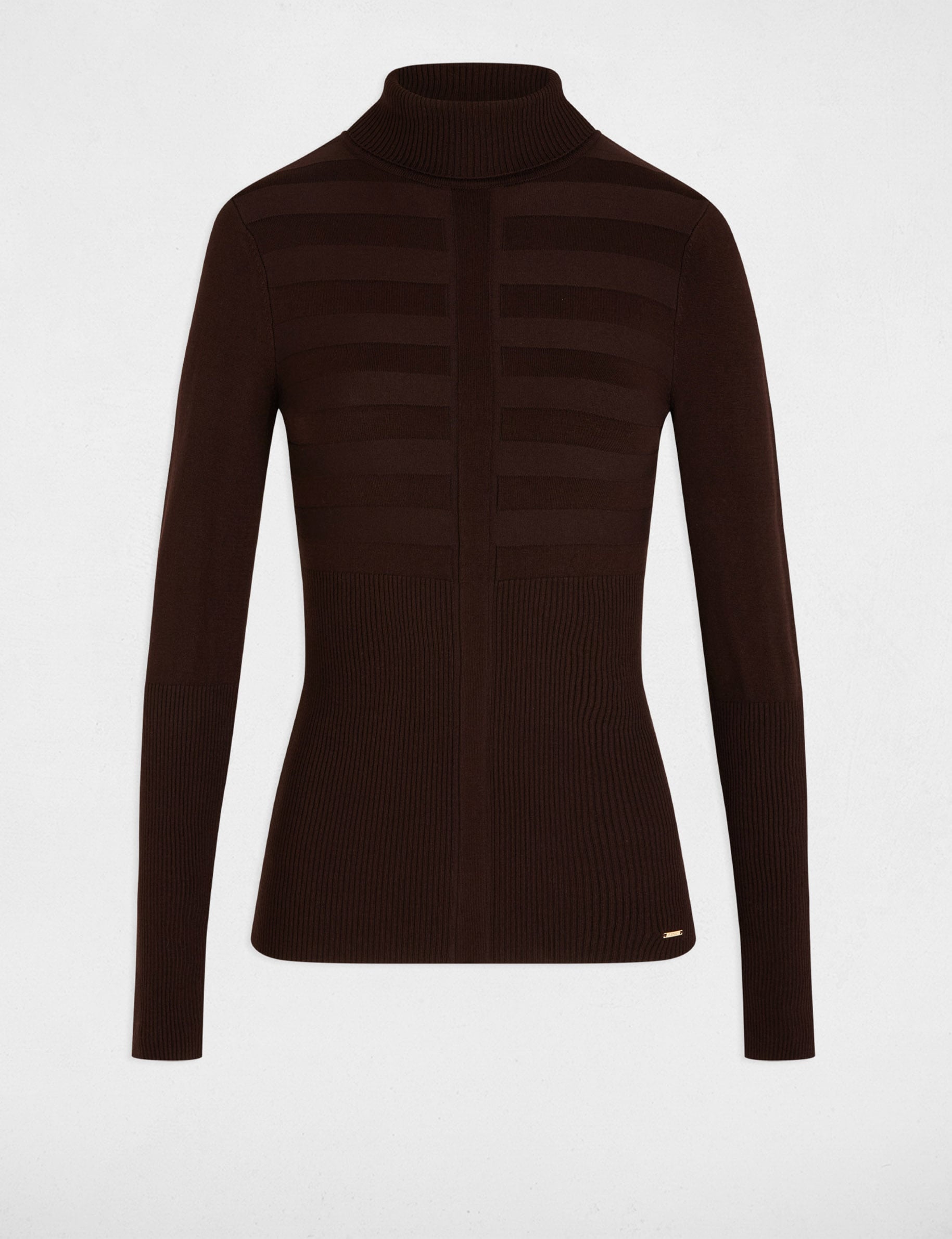 Jersey ajustado de cuello alto marr&oacute;n oscuro mujer