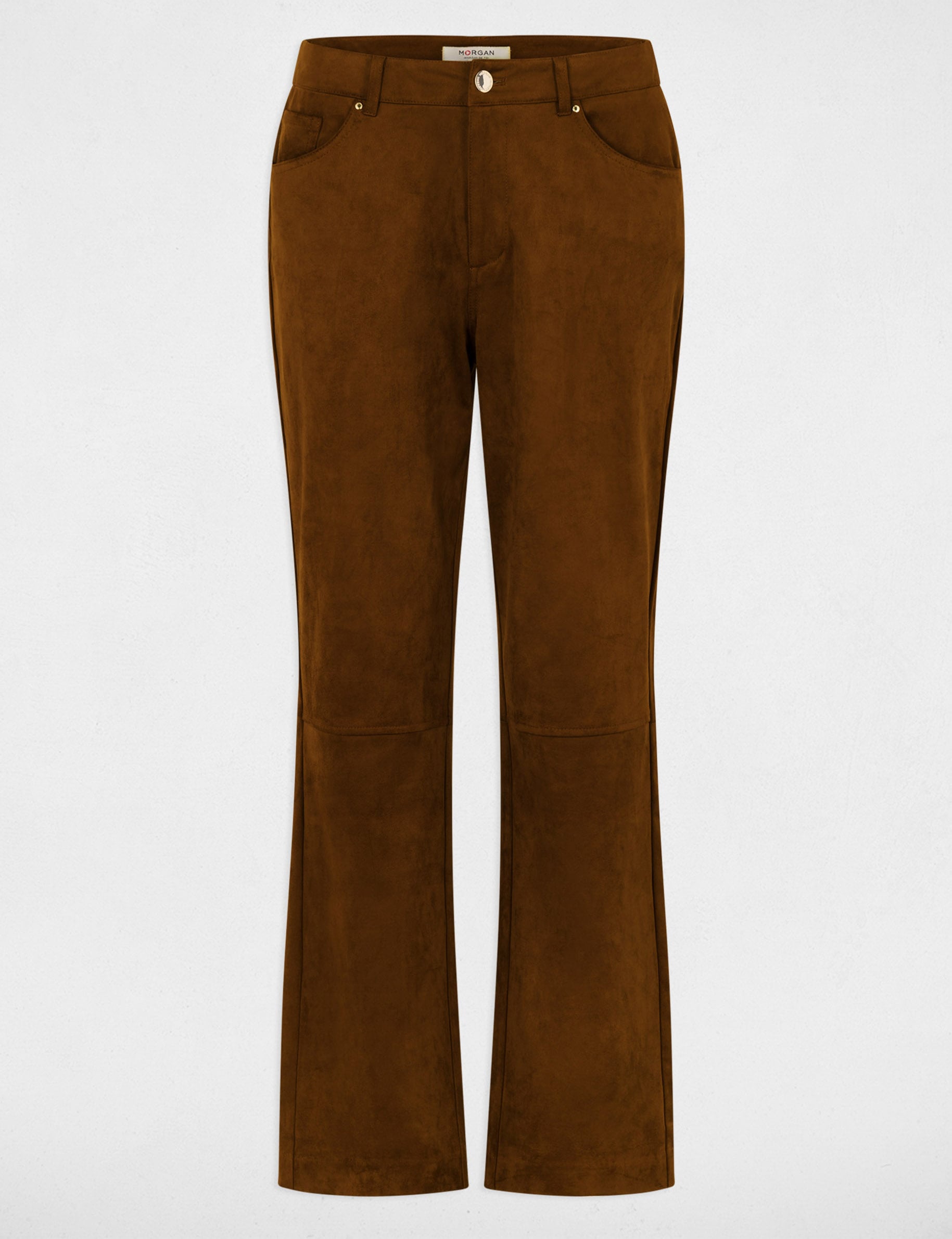 Pantal&oacute;n recto de ante marr&oacute;n chocolate mujer