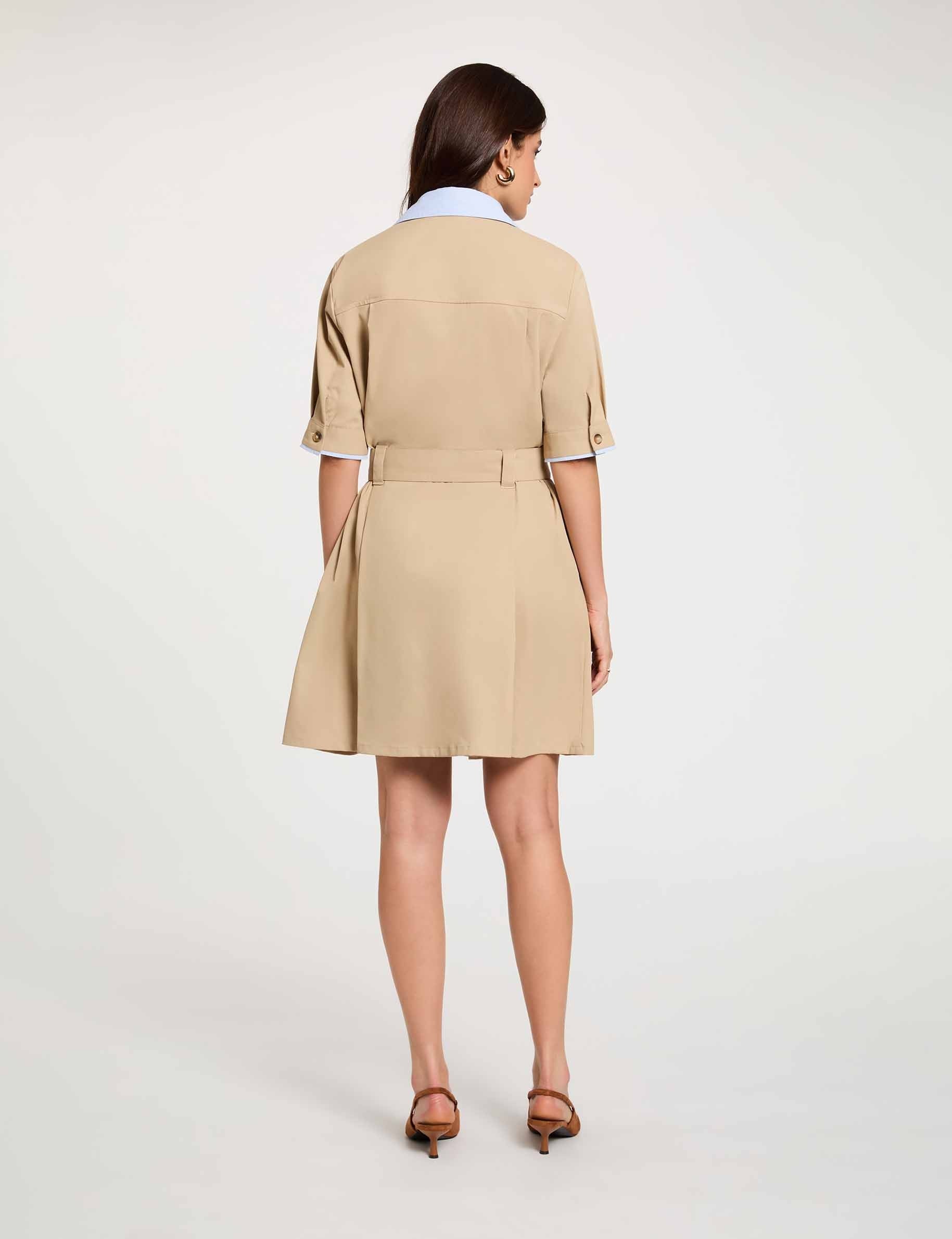 Vestido corto con cuello de solapa beige mujer