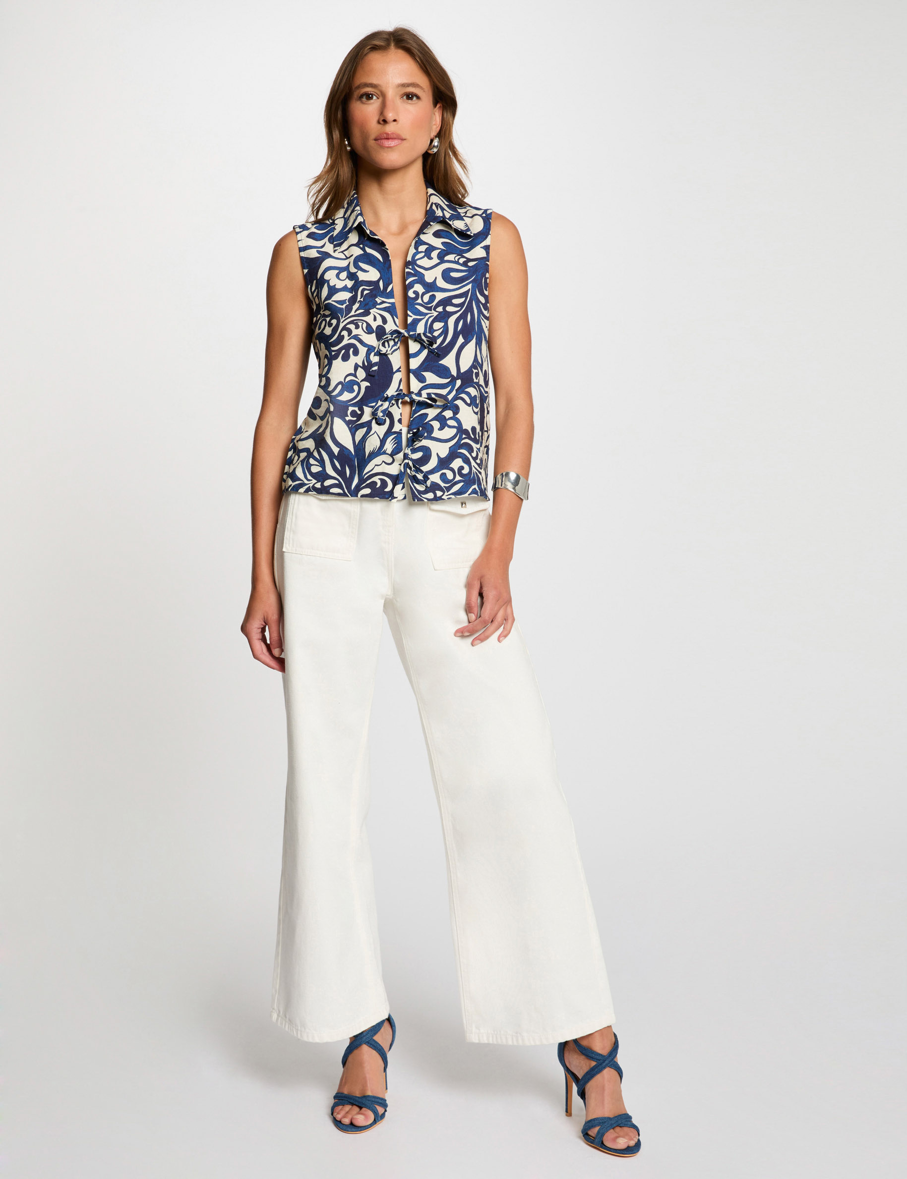 Camisa sin mangas estampada multicolor mujer