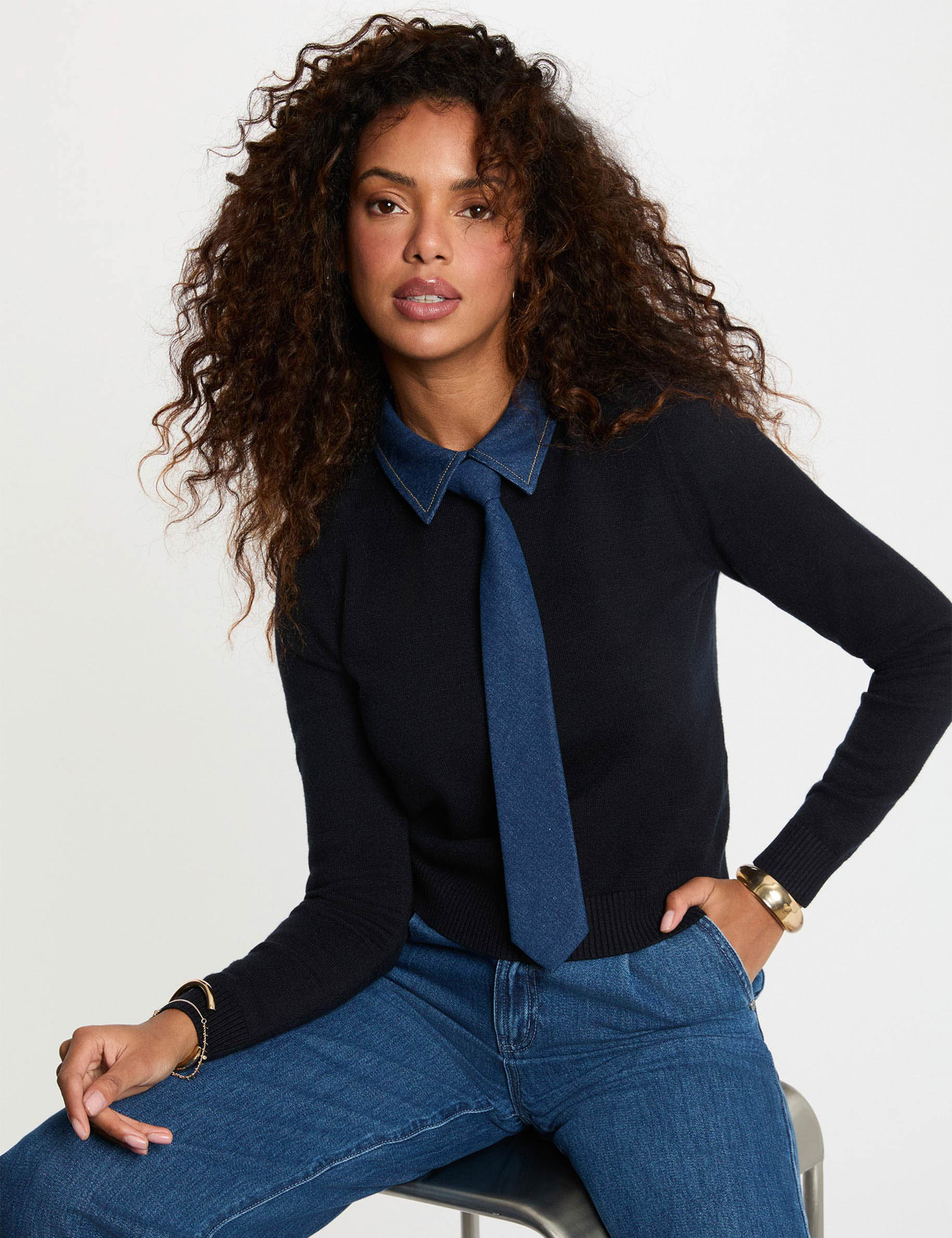 Jersey con cuello vuelto azul marino mujer
