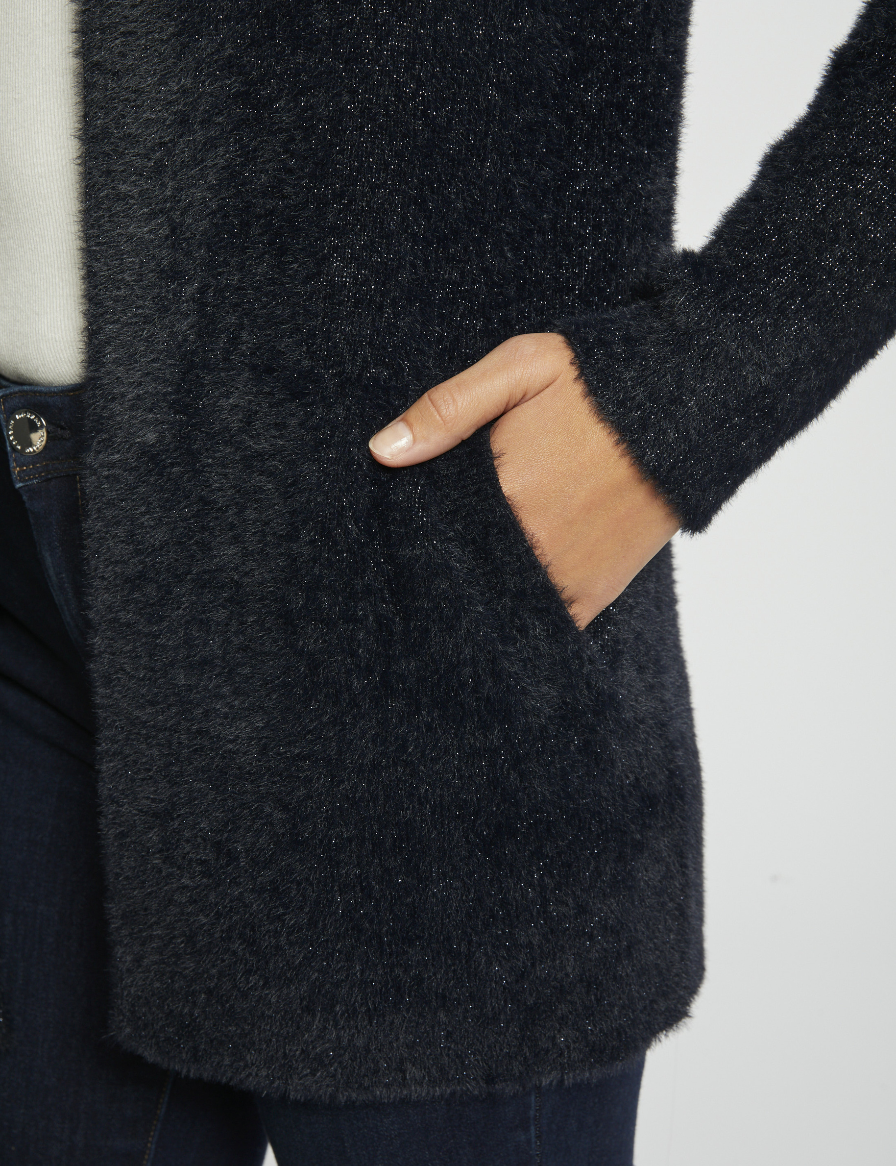 cardigan recto hilos metalizados marino mujer Cárdigan recto hilos metalizados marino mujer