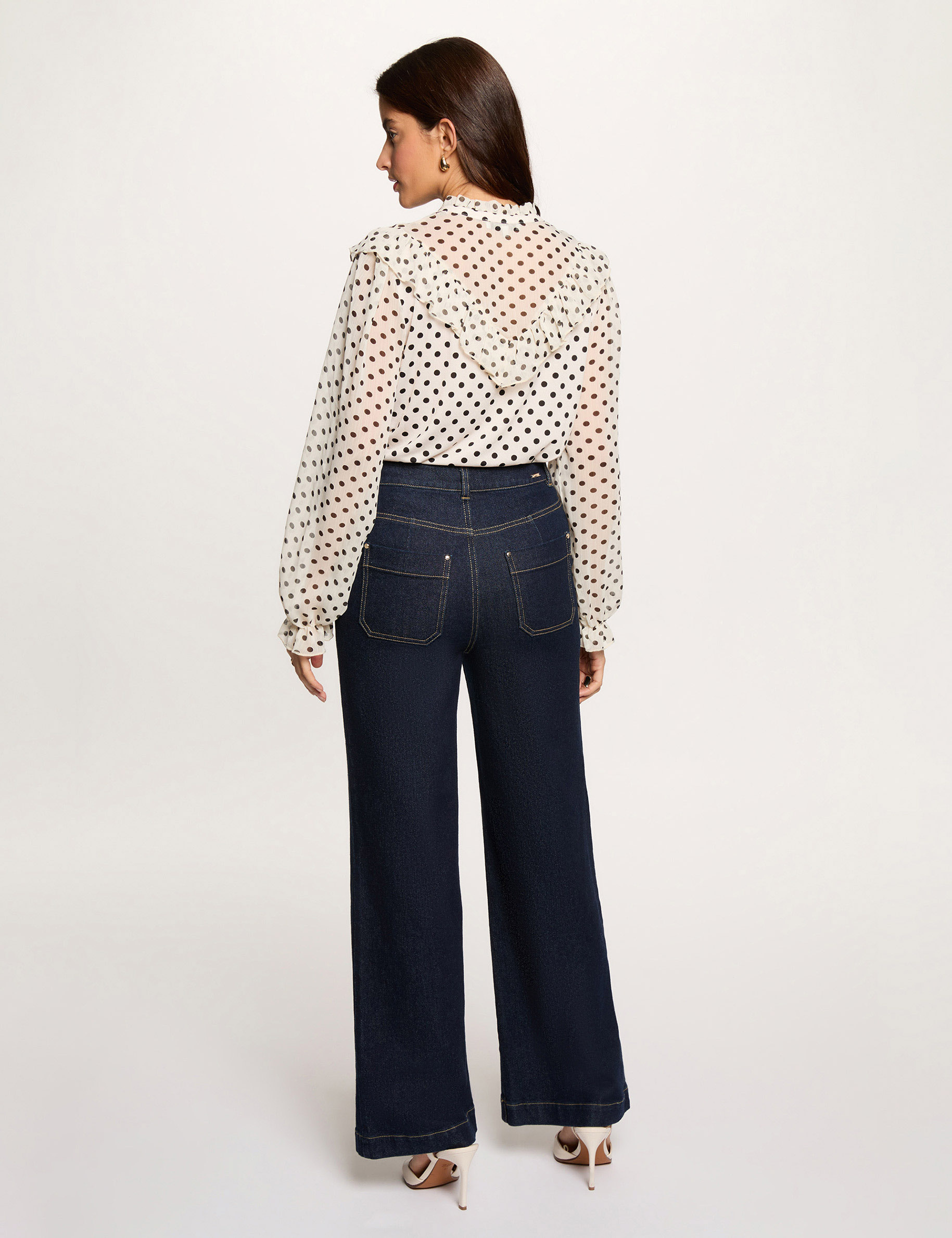 Camiseta de gasa con cuello en v blanco mujer