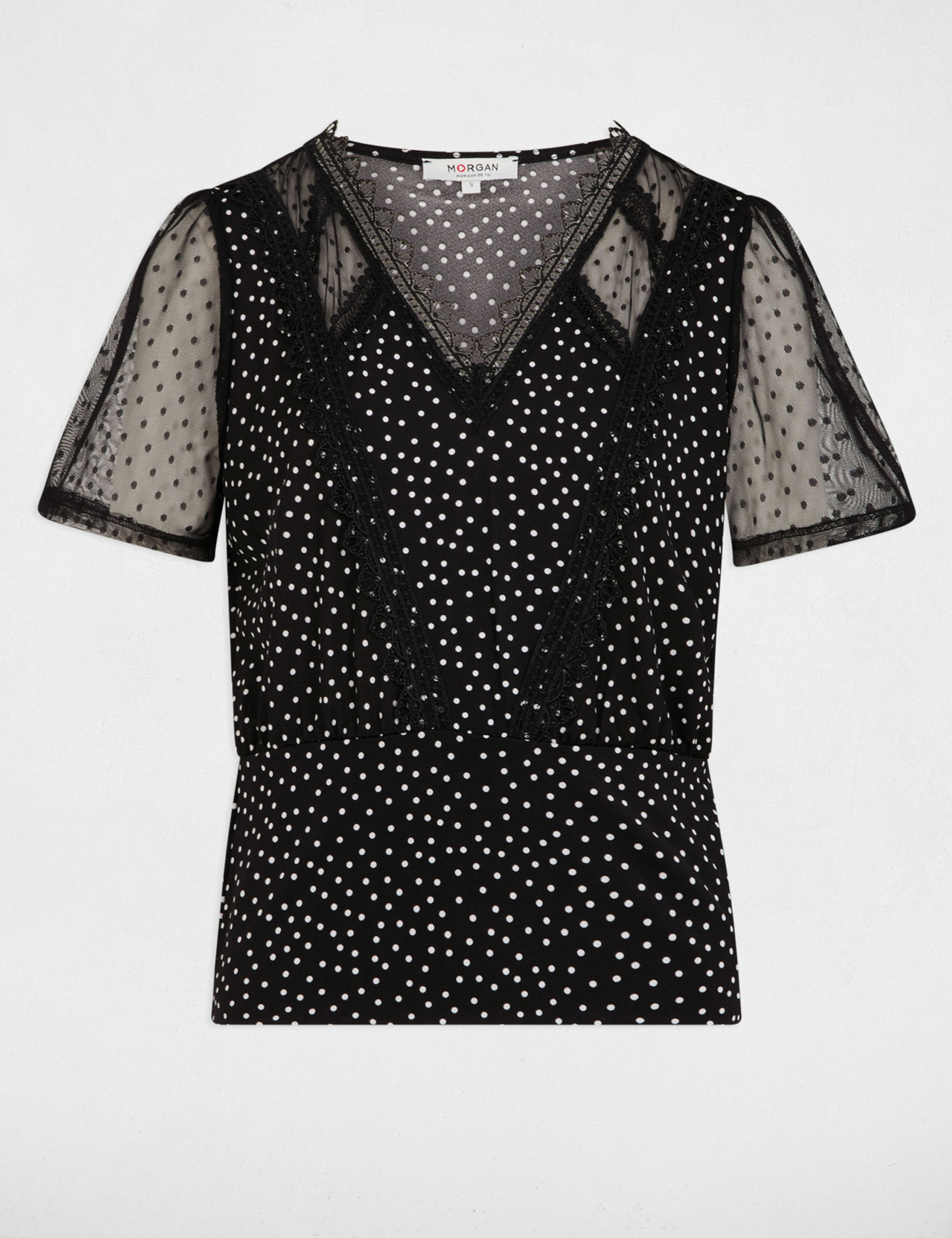 Camiseta manga corta estampada negro mujer