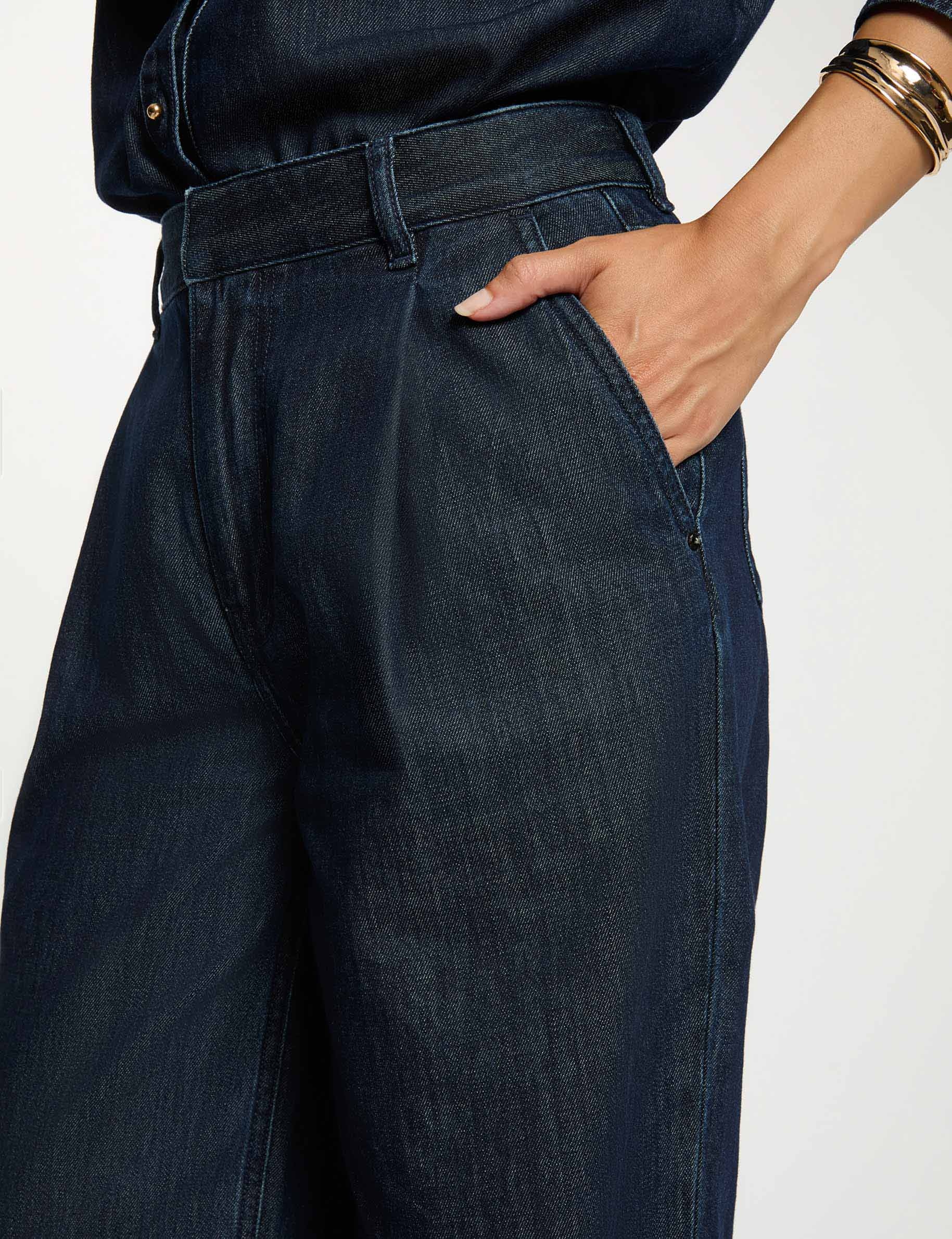 Pantal&oacute;n ancho de tiro alto denim crudo mujer