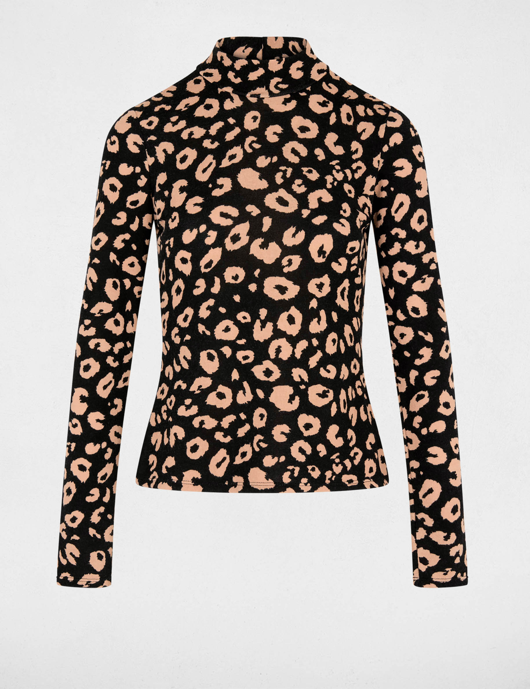 Camiseta ajustada cuello alto negro mujer