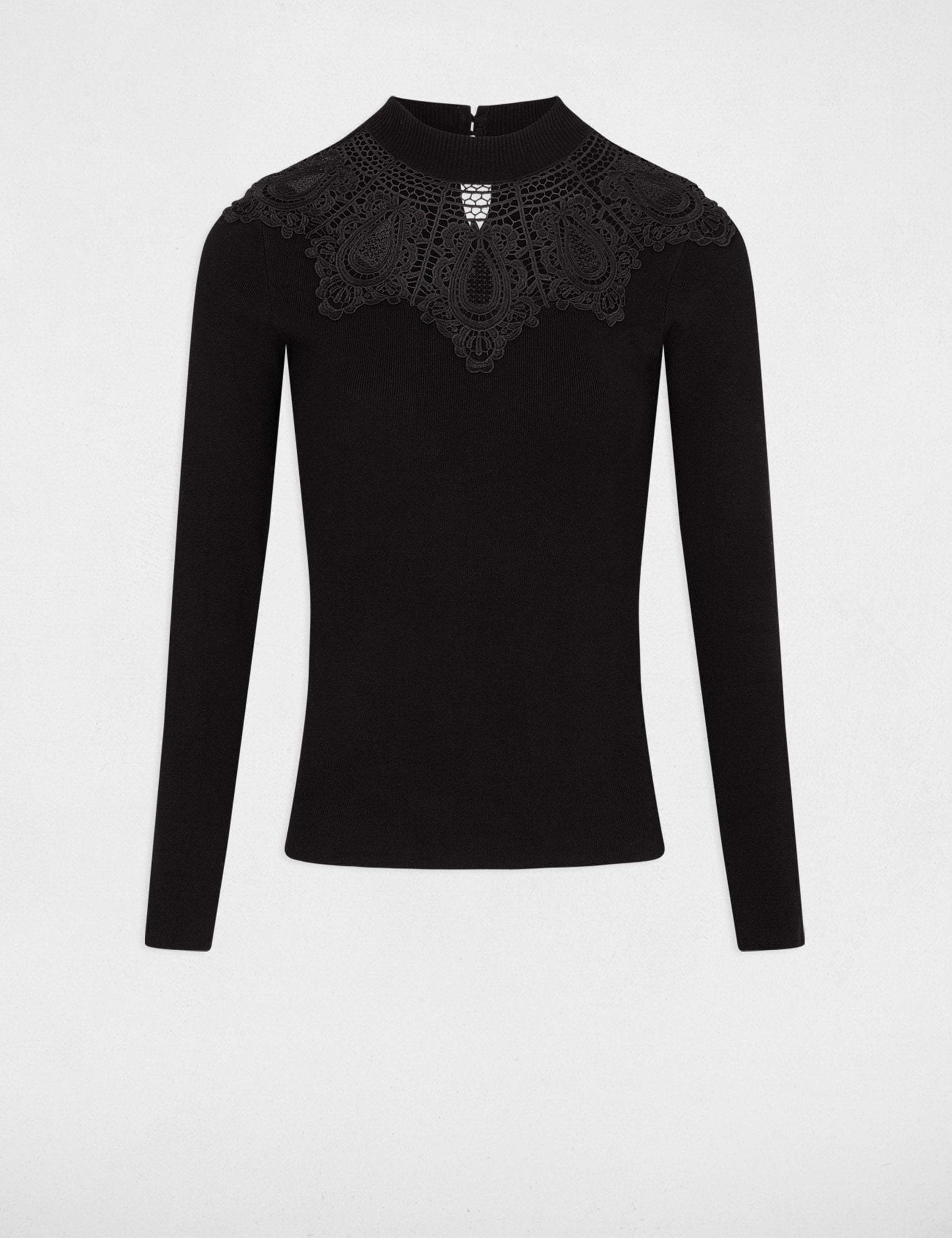 Jersey cuello alto encaje negro mujer