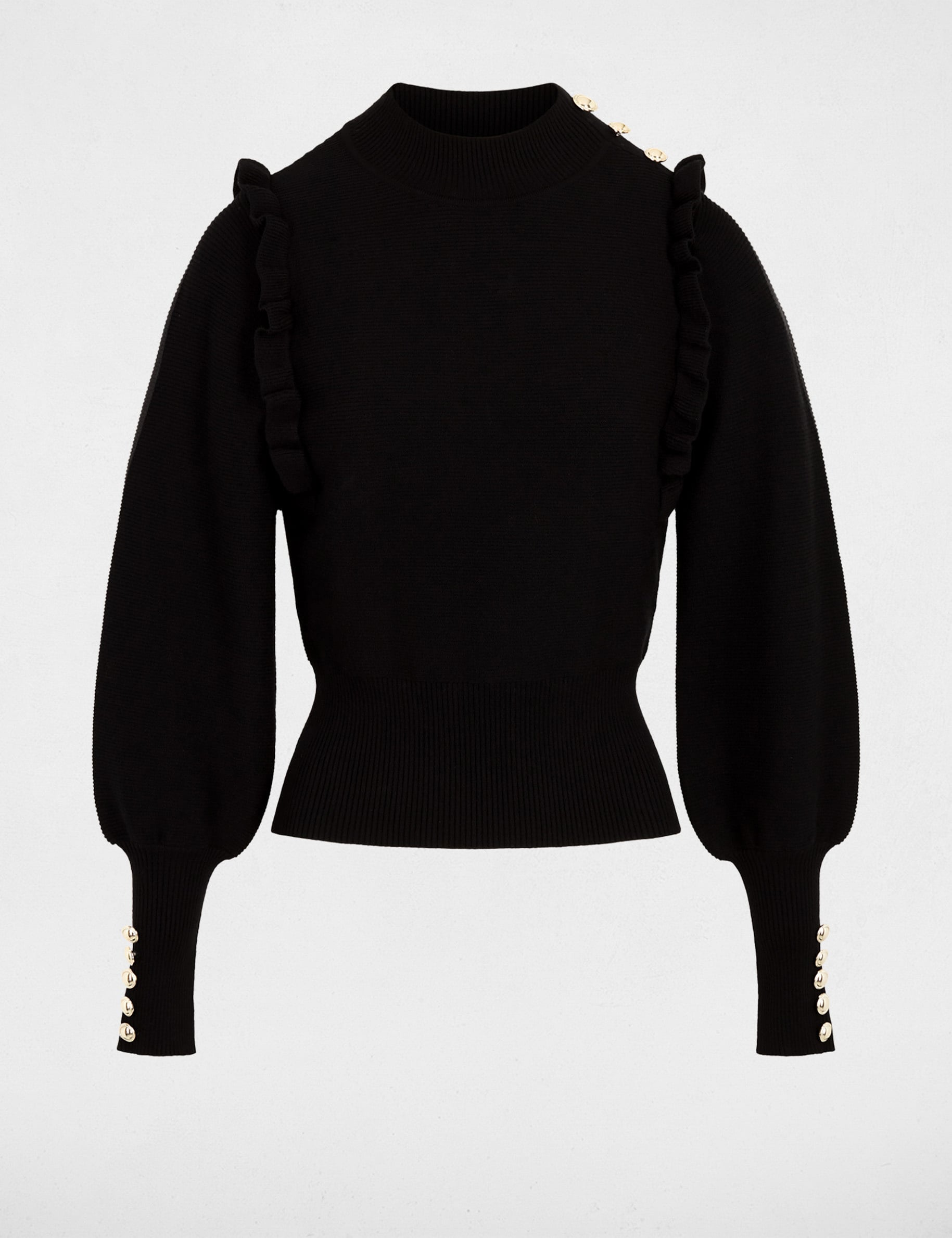 Jersey manga larga con volantes negro mujer