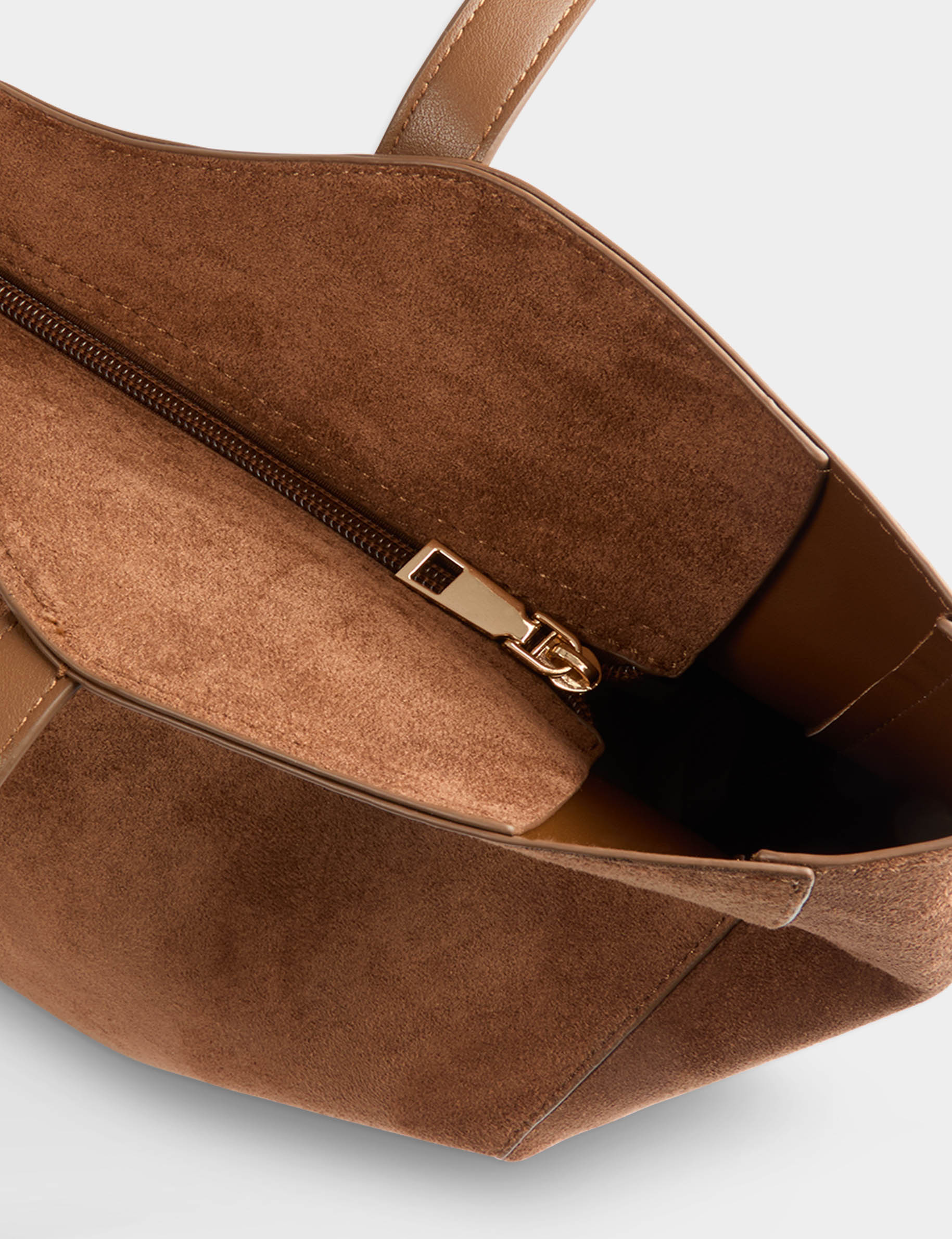 Bolso tote de ante marr&oacute;n co&ntilde;ac mujer