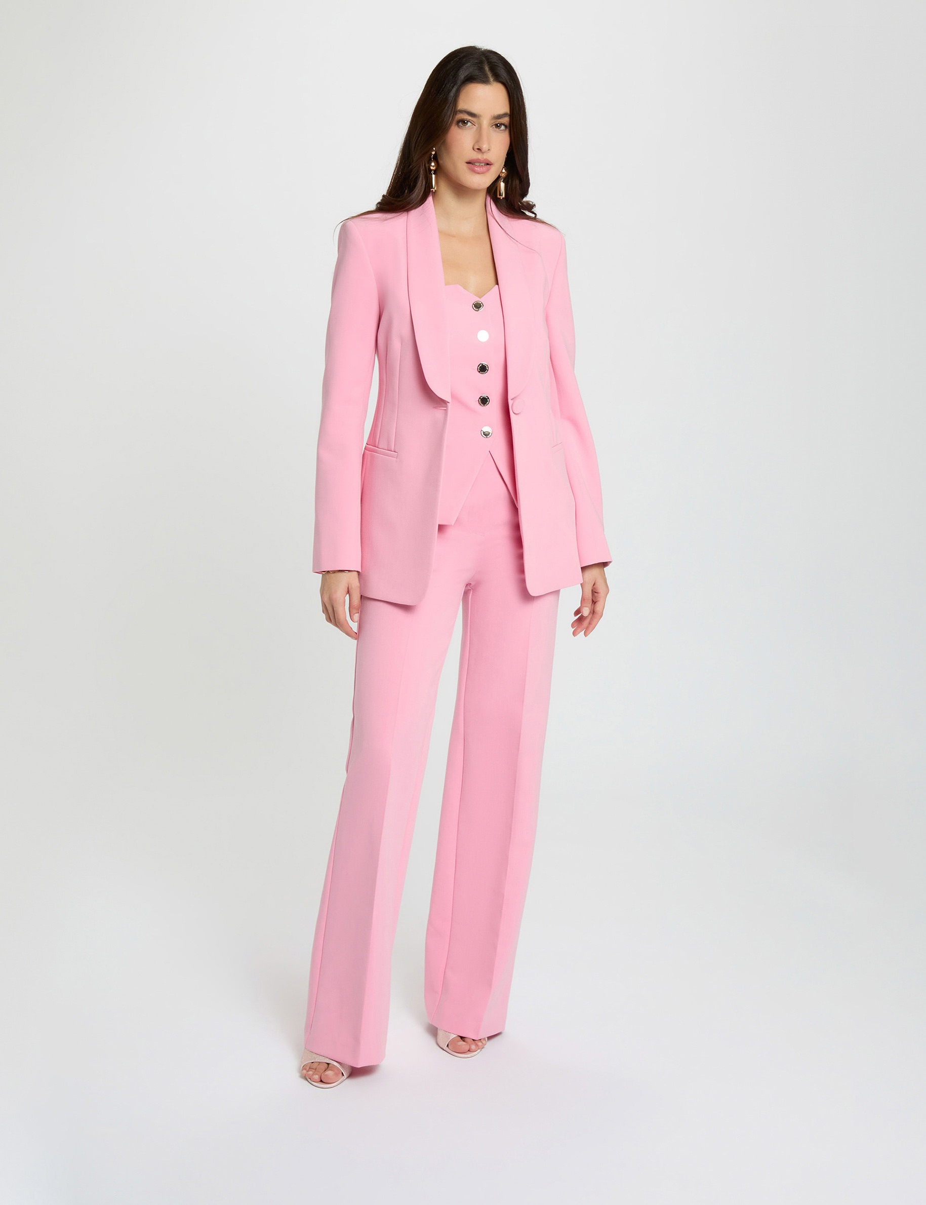 Chaqueta con cuello chal rosa claro mujer