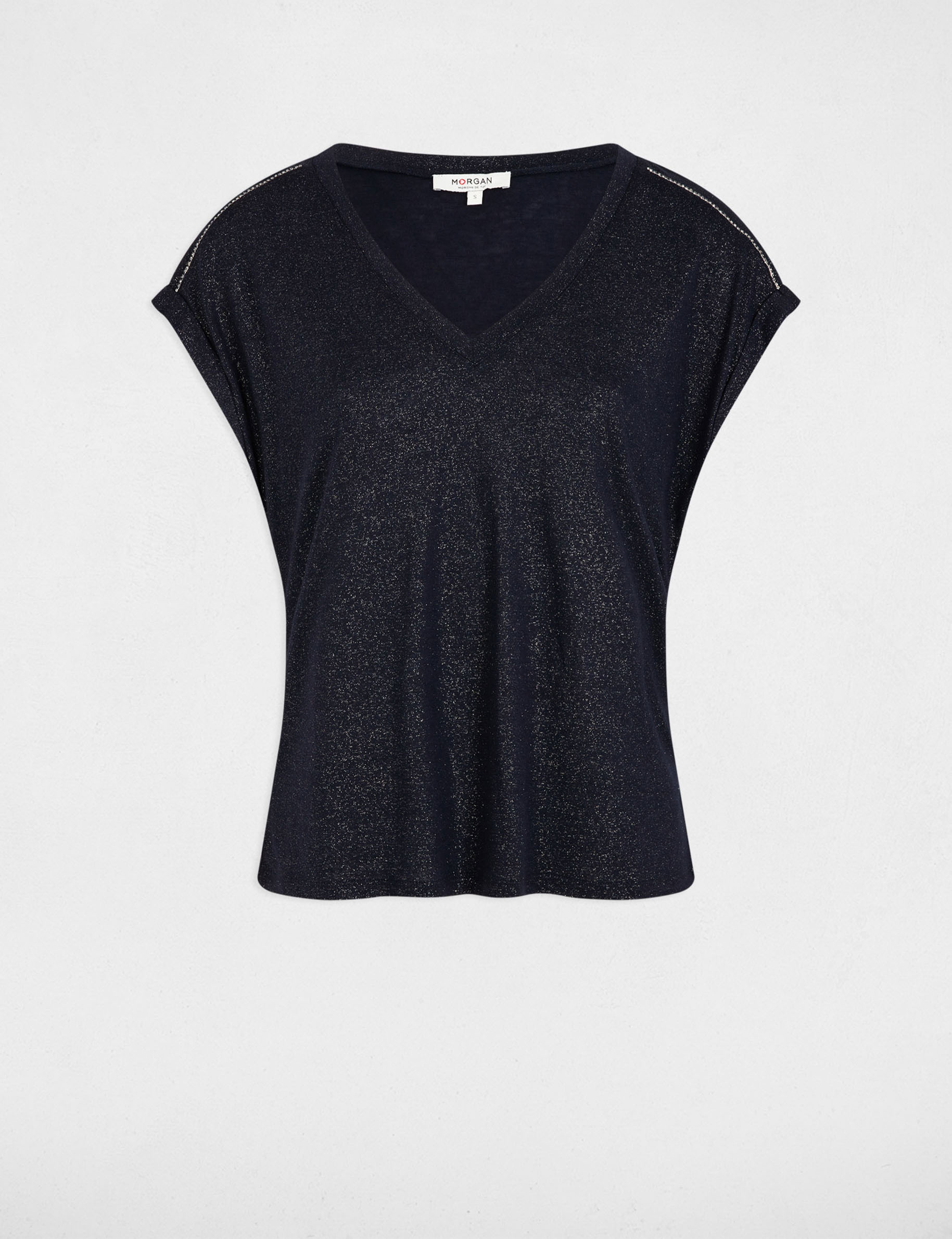 camiseta manga corta strass azul marino mujer Camiseta manga corta strass azul marino mujer