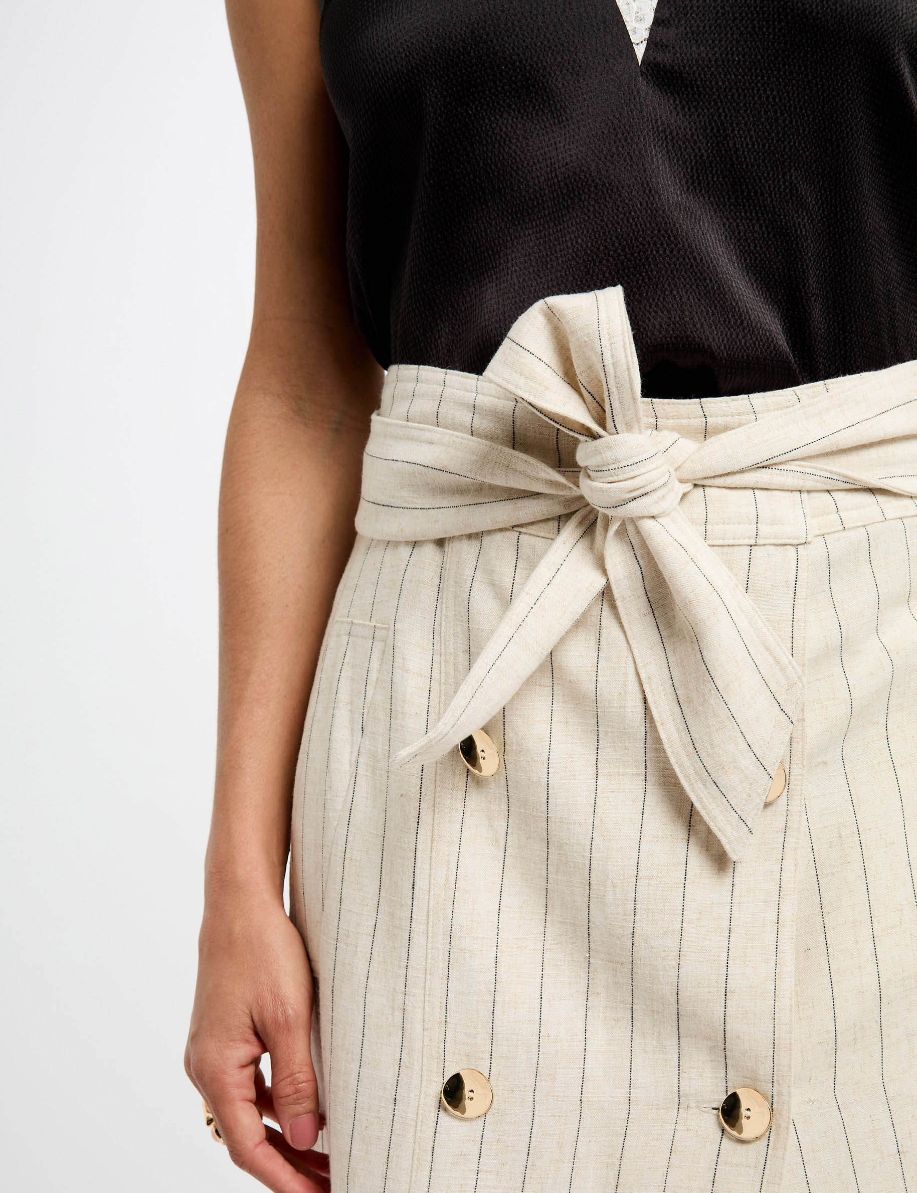 falda midi con rayas beige mujer Falda midi con rayas beige mujer