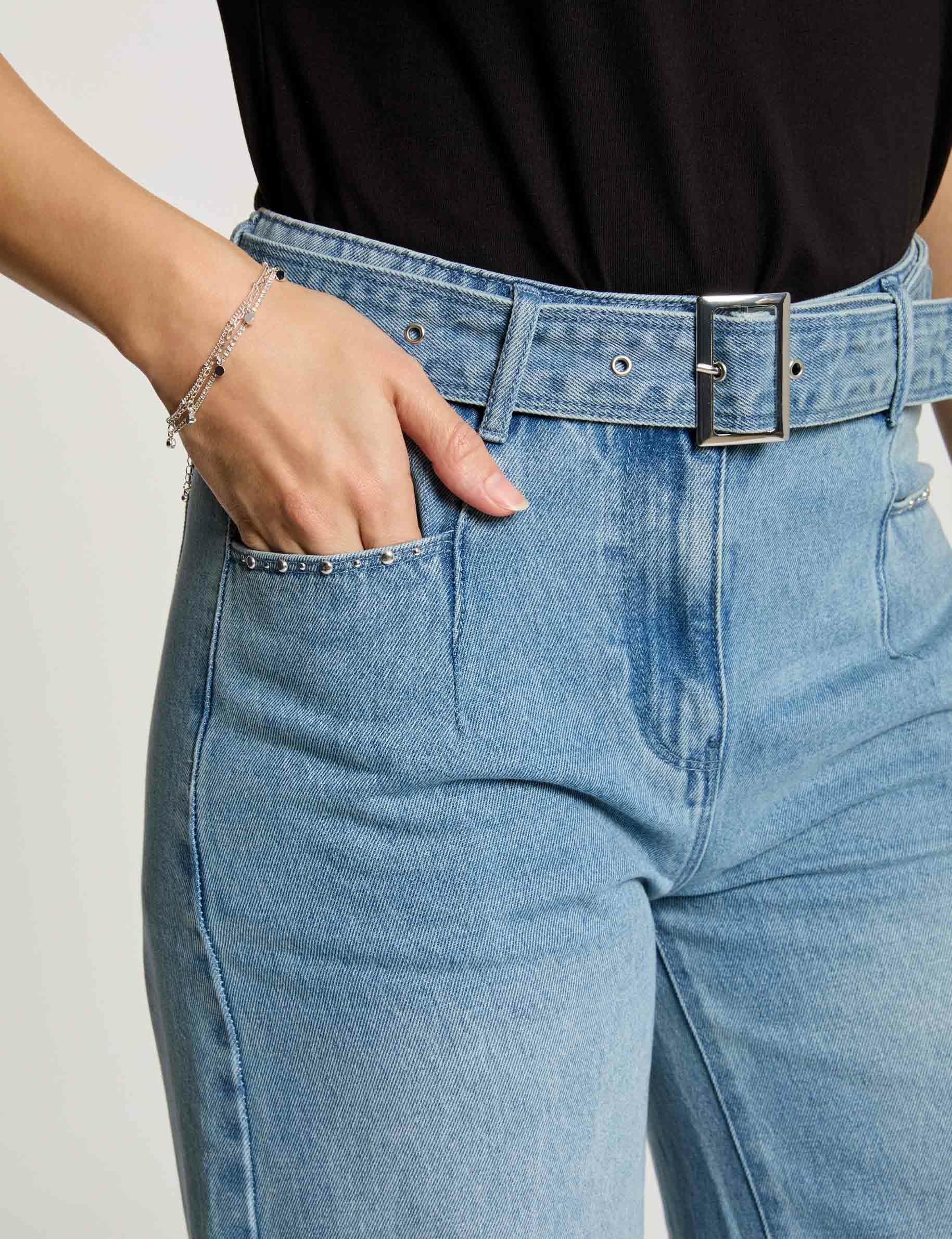 vaquero pernera ancha cinturon denim descolorido mujer Vaquero pernera ancha cinturón denim descolorido mujer