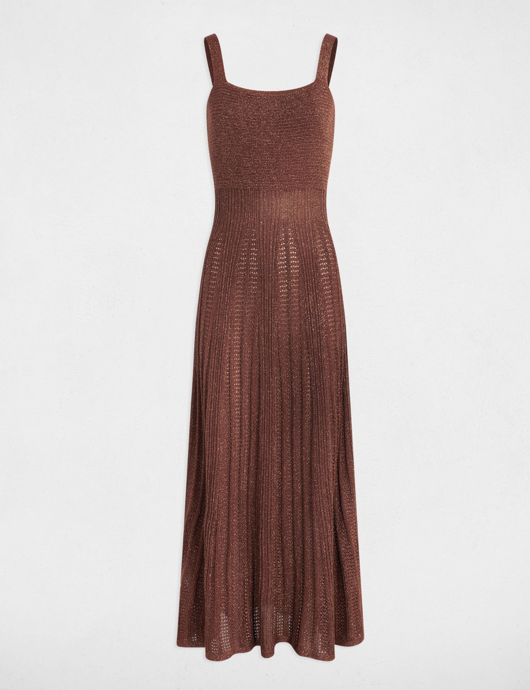vestido punto largo recto marron conac mujer Vestido punto largo recto marrón coñac mujer
