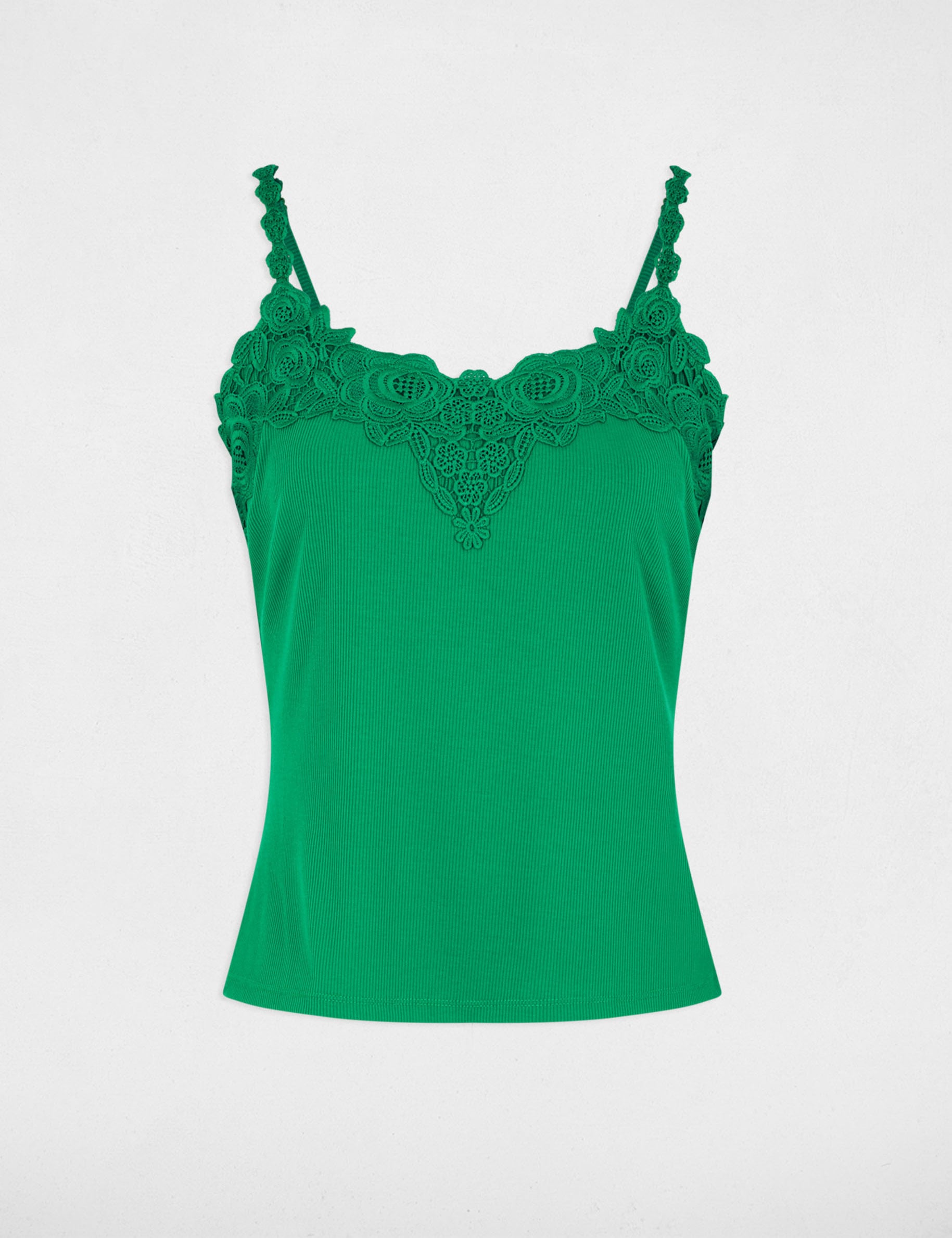 Top de encaje con escote cuadrado verde pradera mujer
