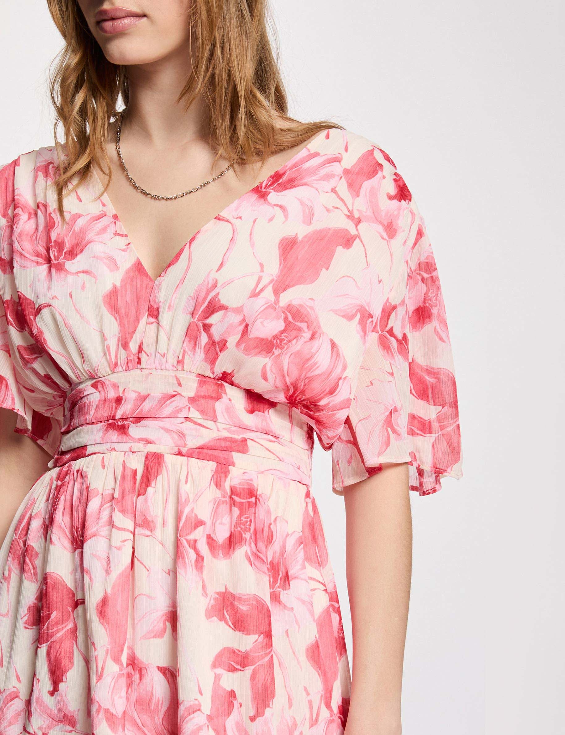 Vestido cruzado con mangas con volantes multicolor mujer