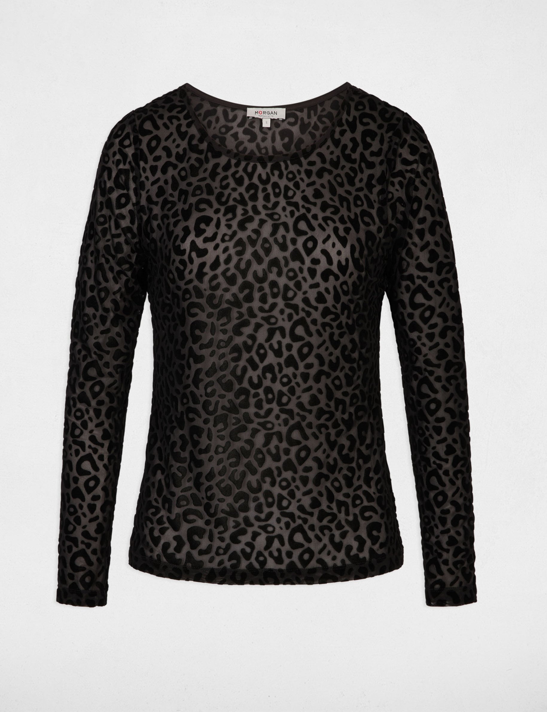 Camiseta ajustada cuello redondo negro mujer