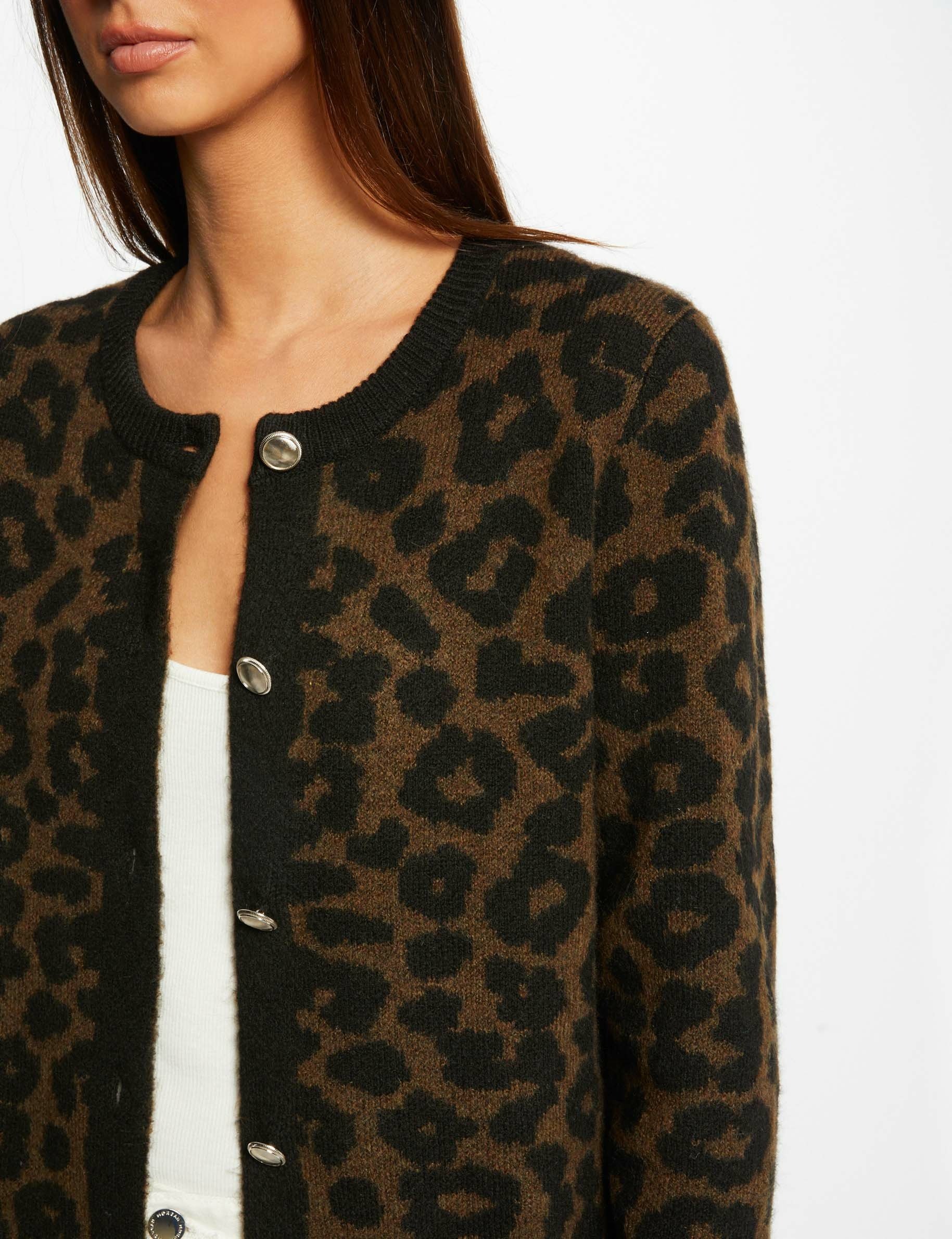 cardigan estampado de leopardo negro mujer Cárdigan estampado de leopardo negro mujer