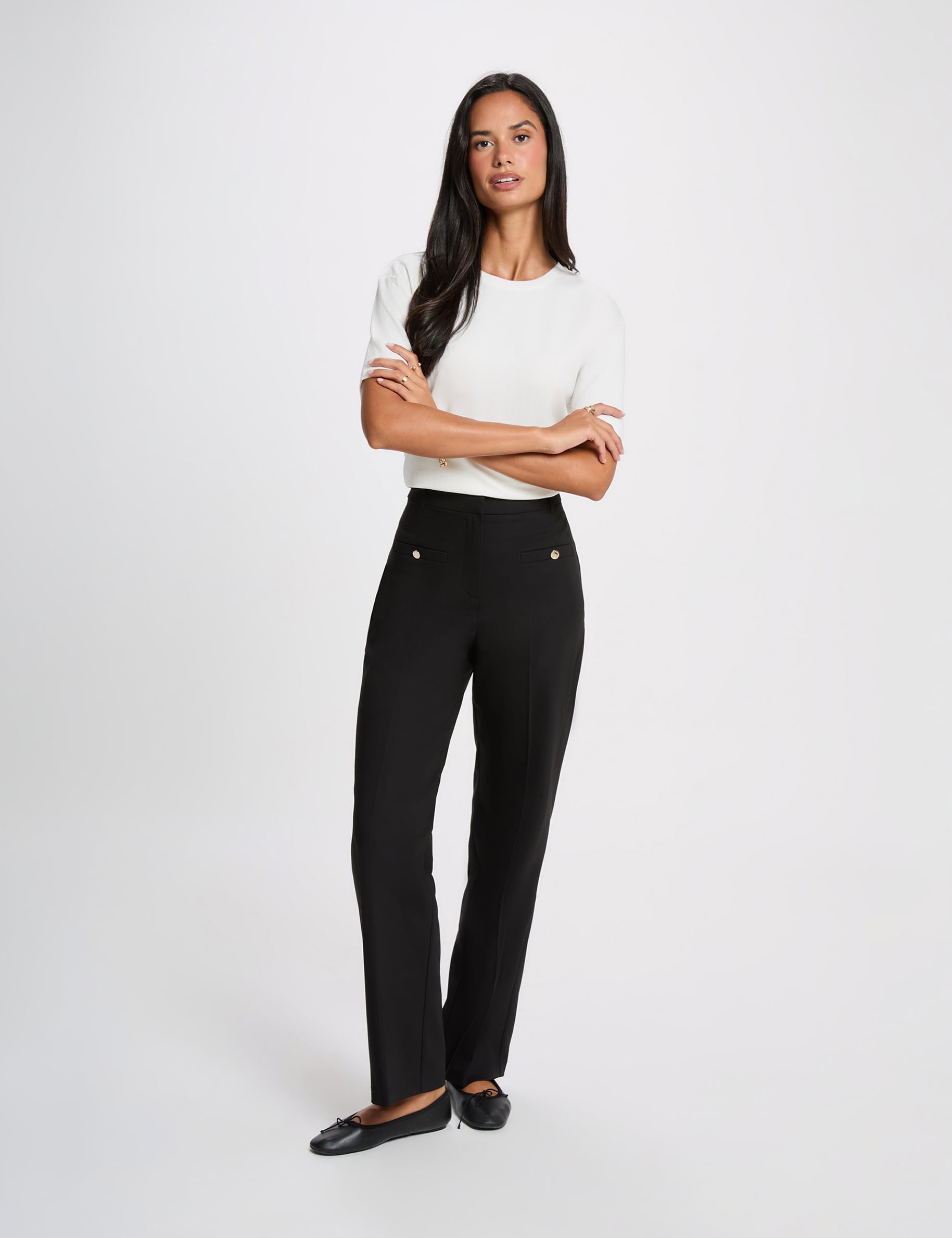 Pantal&oacute;n ancho de tiro alto negro mujer