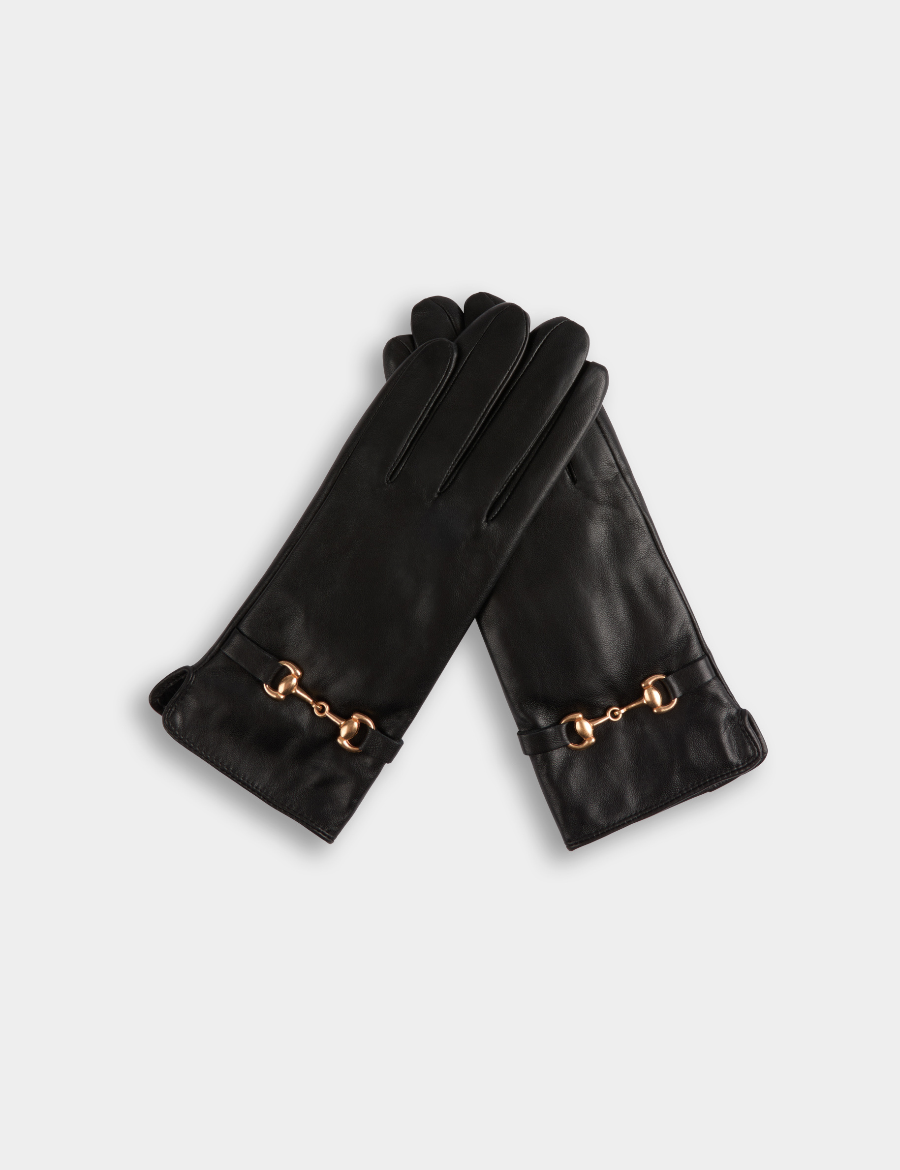 Guantes de imitaci&oacute;n cuero negro mujer