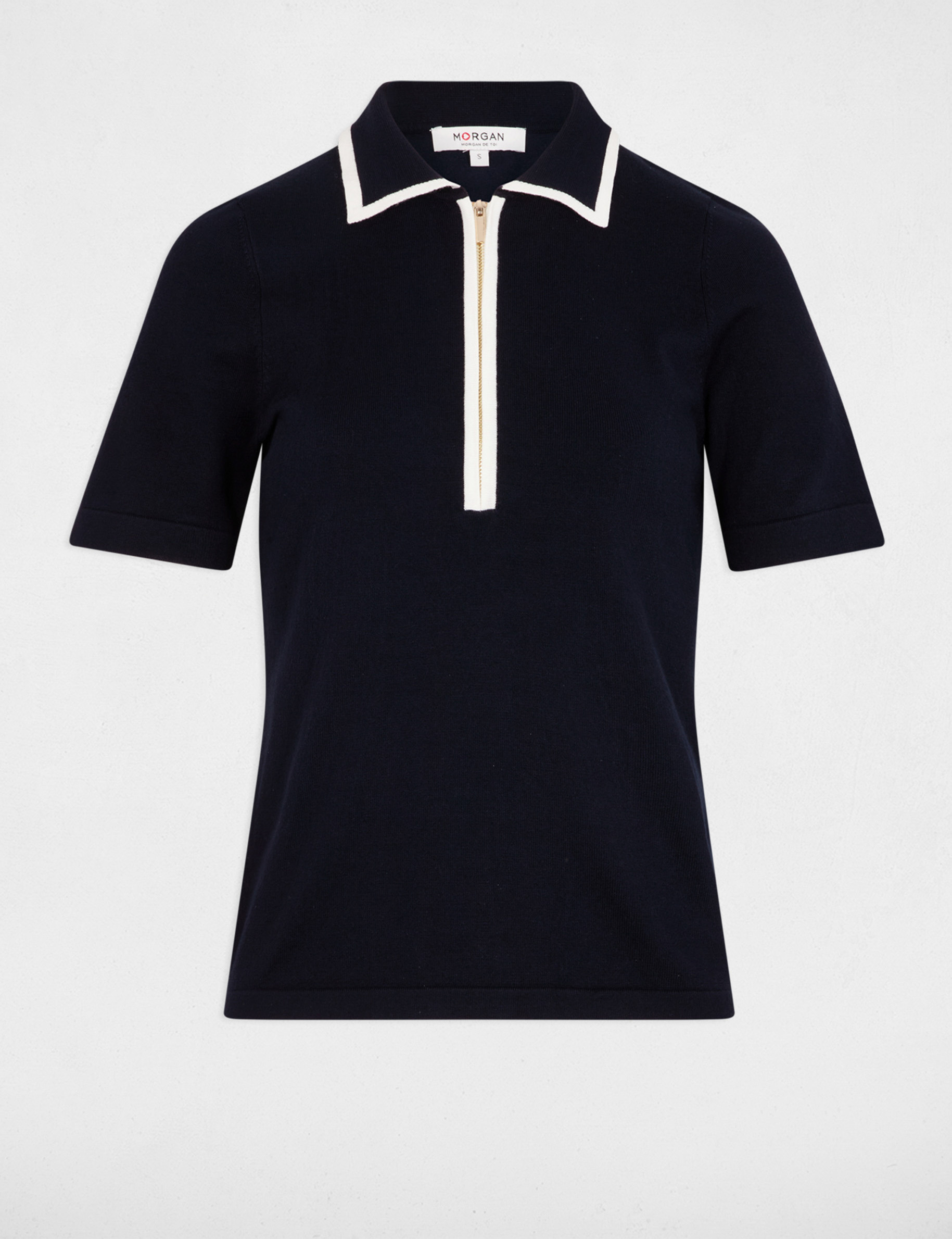 jersey cuello tipo polo azul marino mujer Jersey cuello tipo polo azul marino mujer