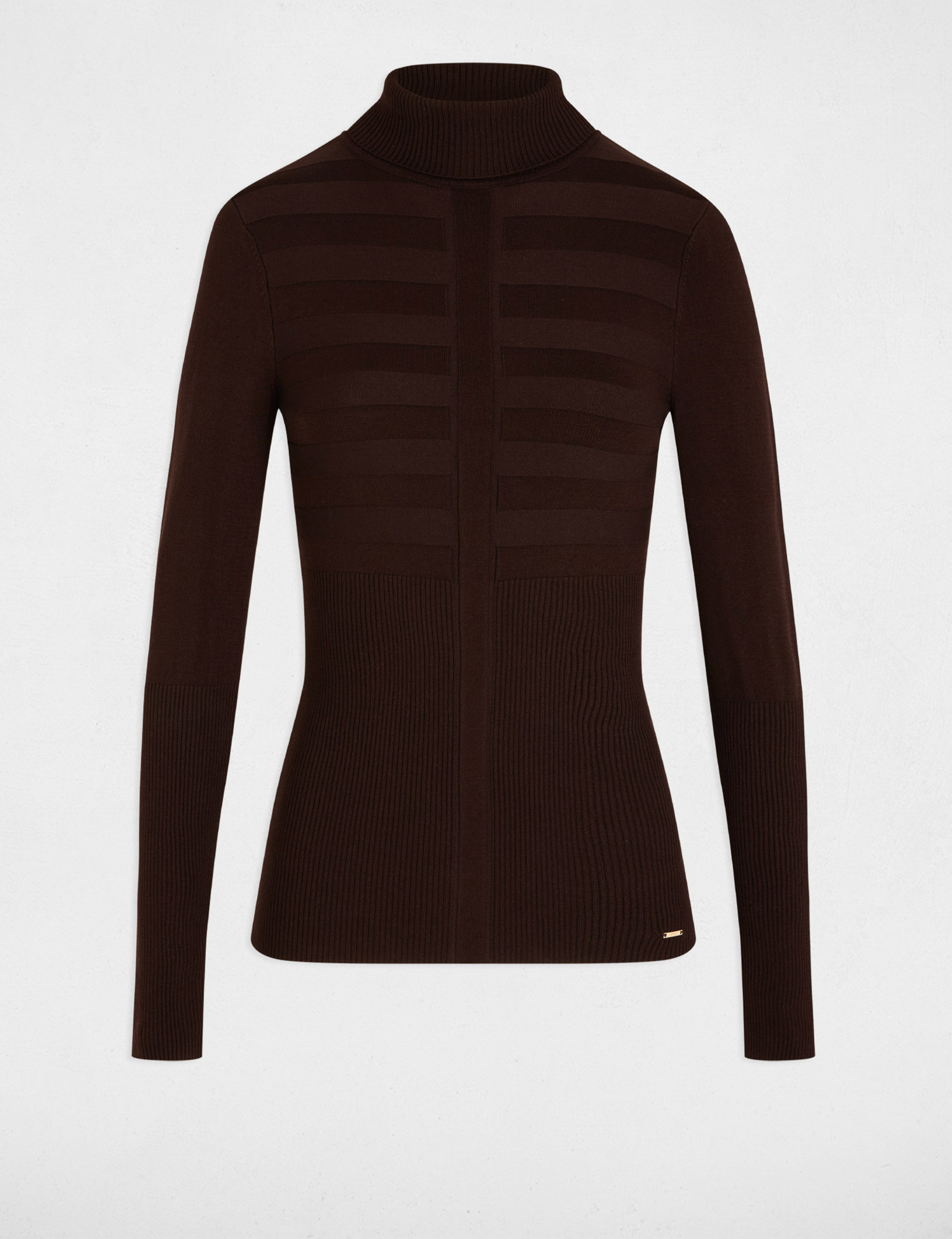 Jersey de cuello alto ajustado marr&oacute;n oscuro mujer